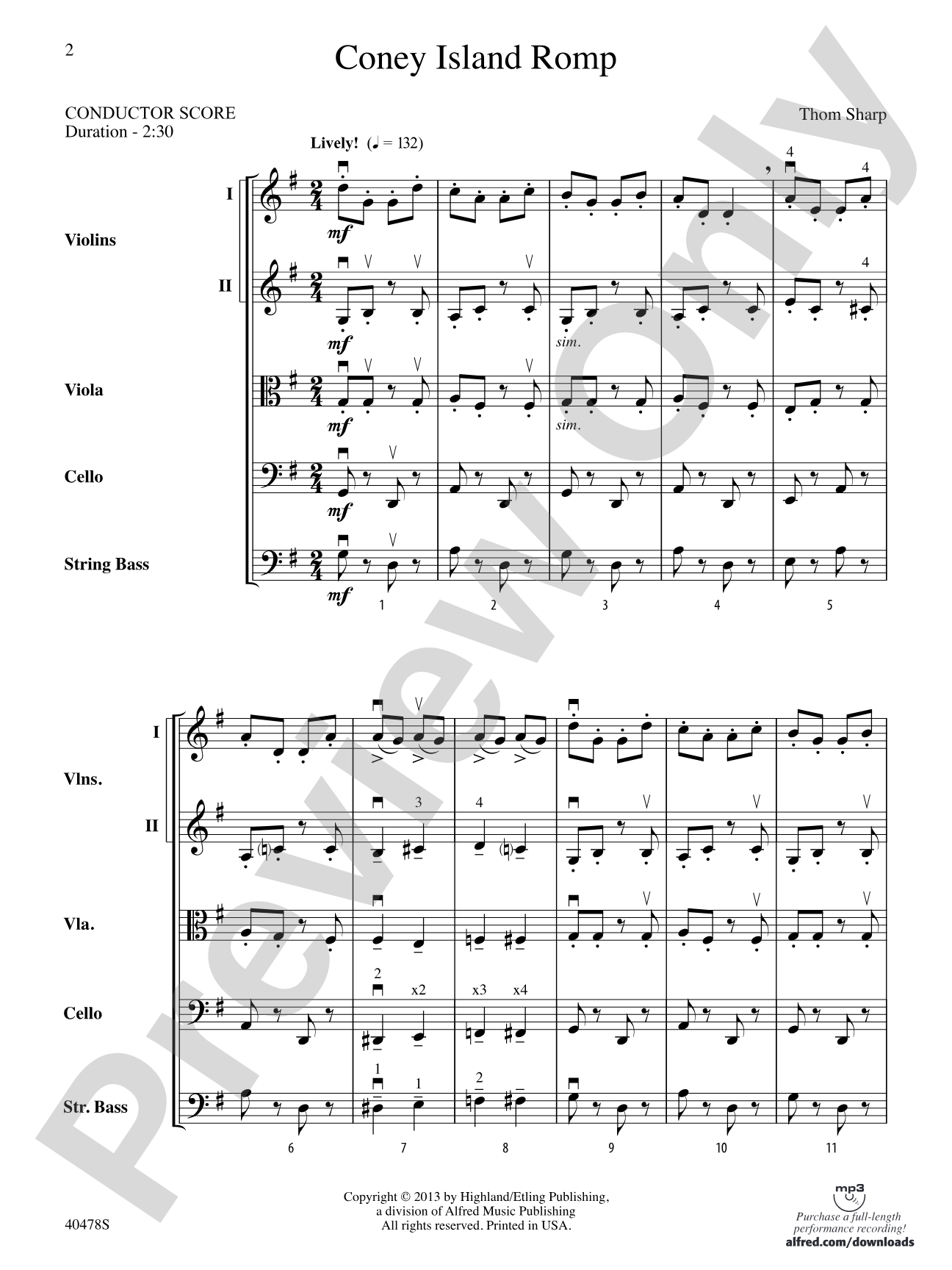 Coney Island Romp: String Orchestra Conductor Score & Parts
