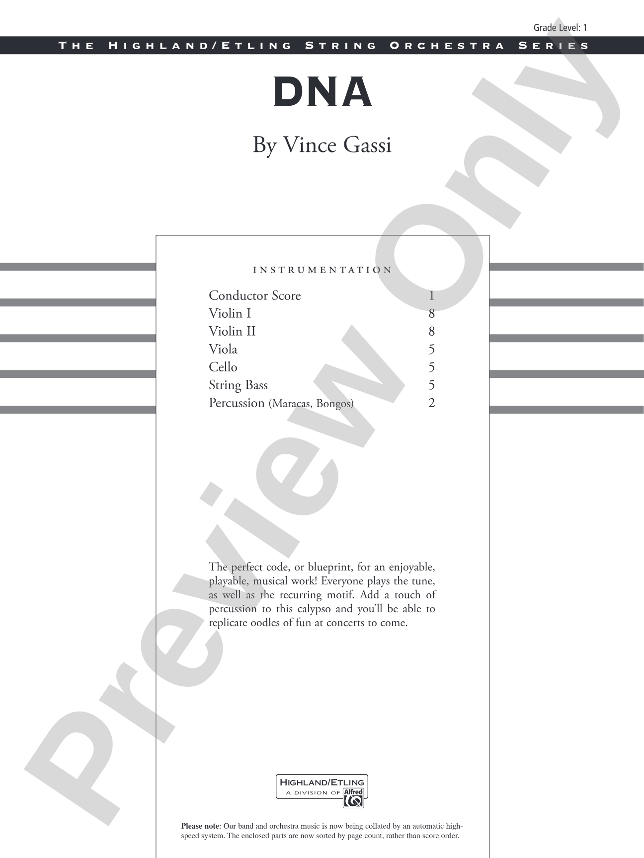 DNA: String Orchestra Conductor Score & Parts