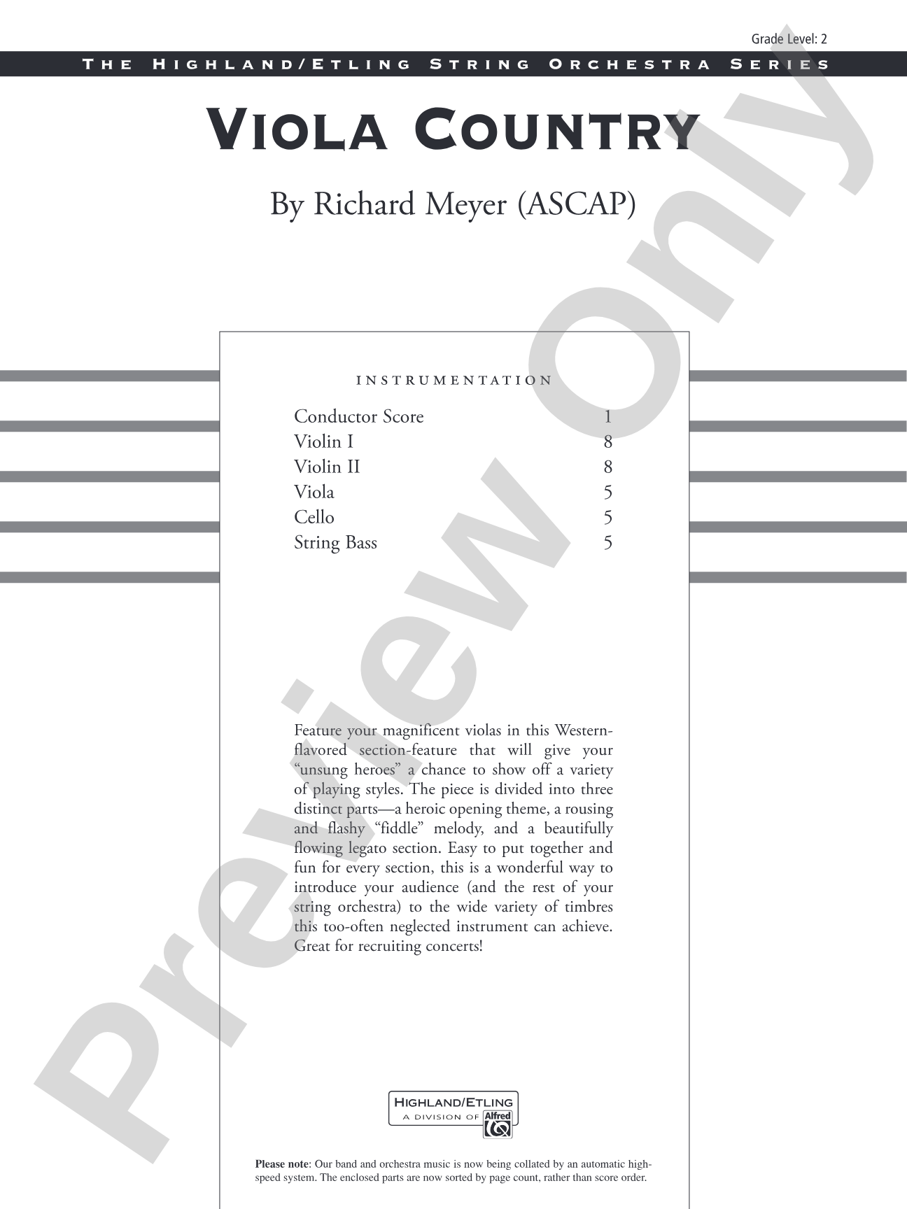 Viola Country: String Orchestra Conductor Score & Parts