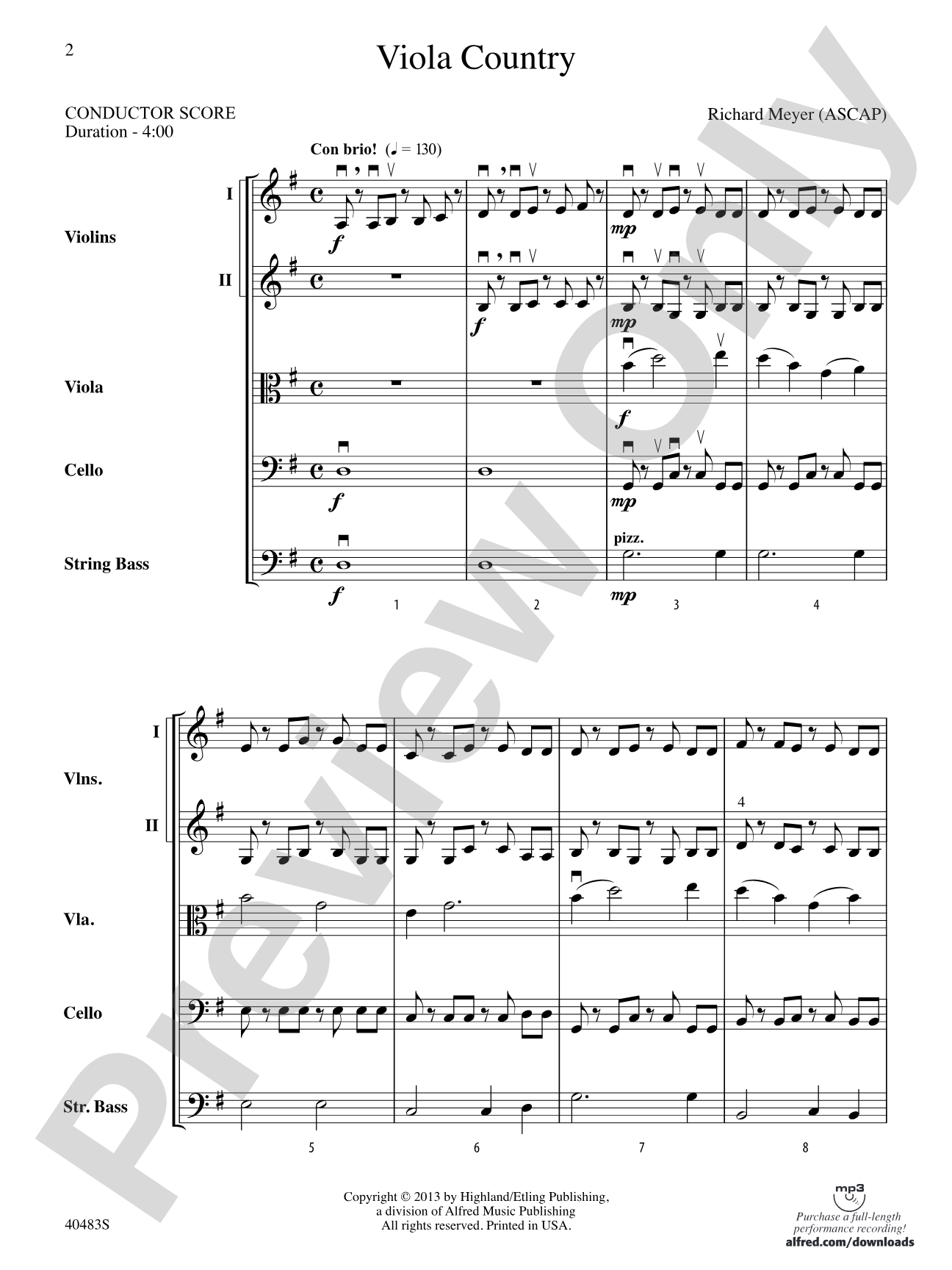 Viola Country: String Orchestra Conductor Score & Parts