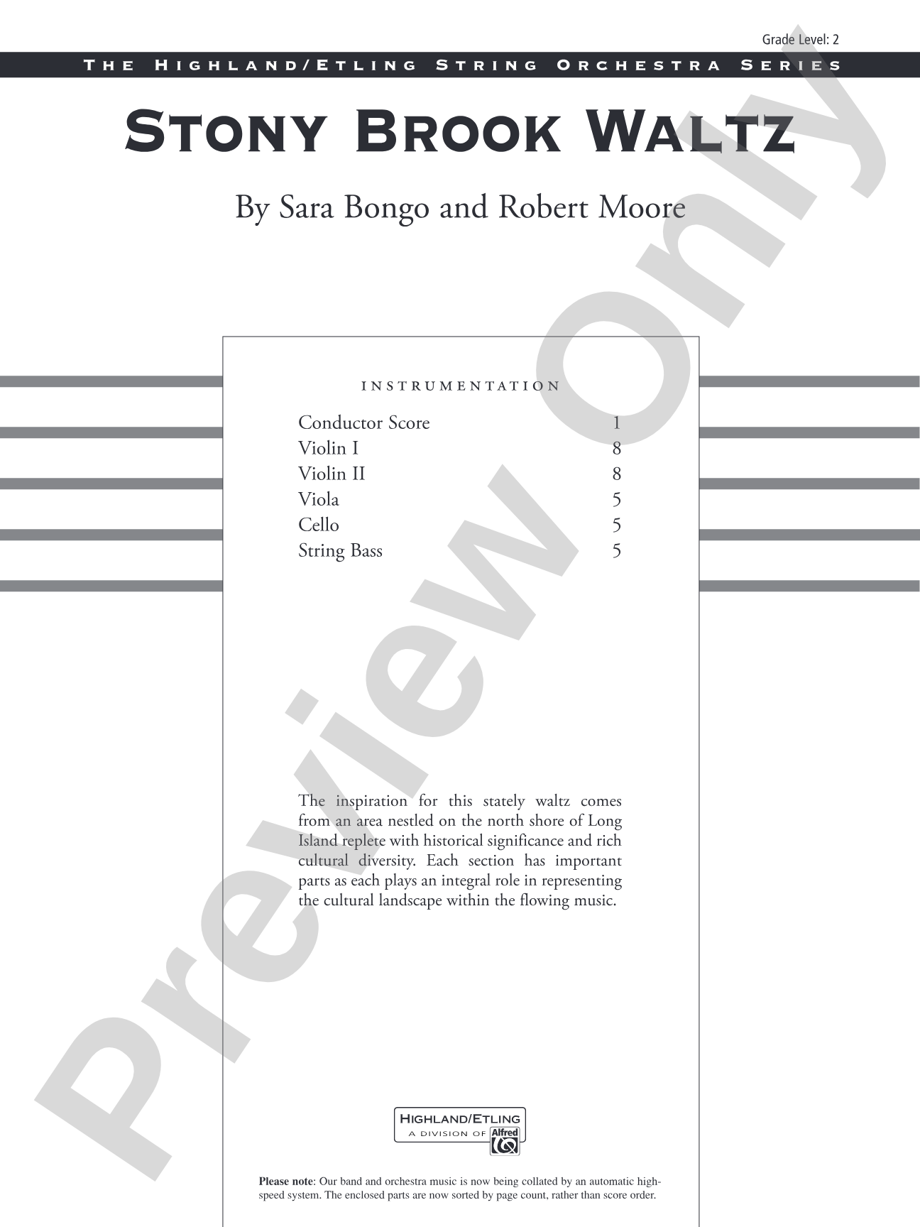 Stony Brook Waltz: String Orchestra Conductor Score & Parts