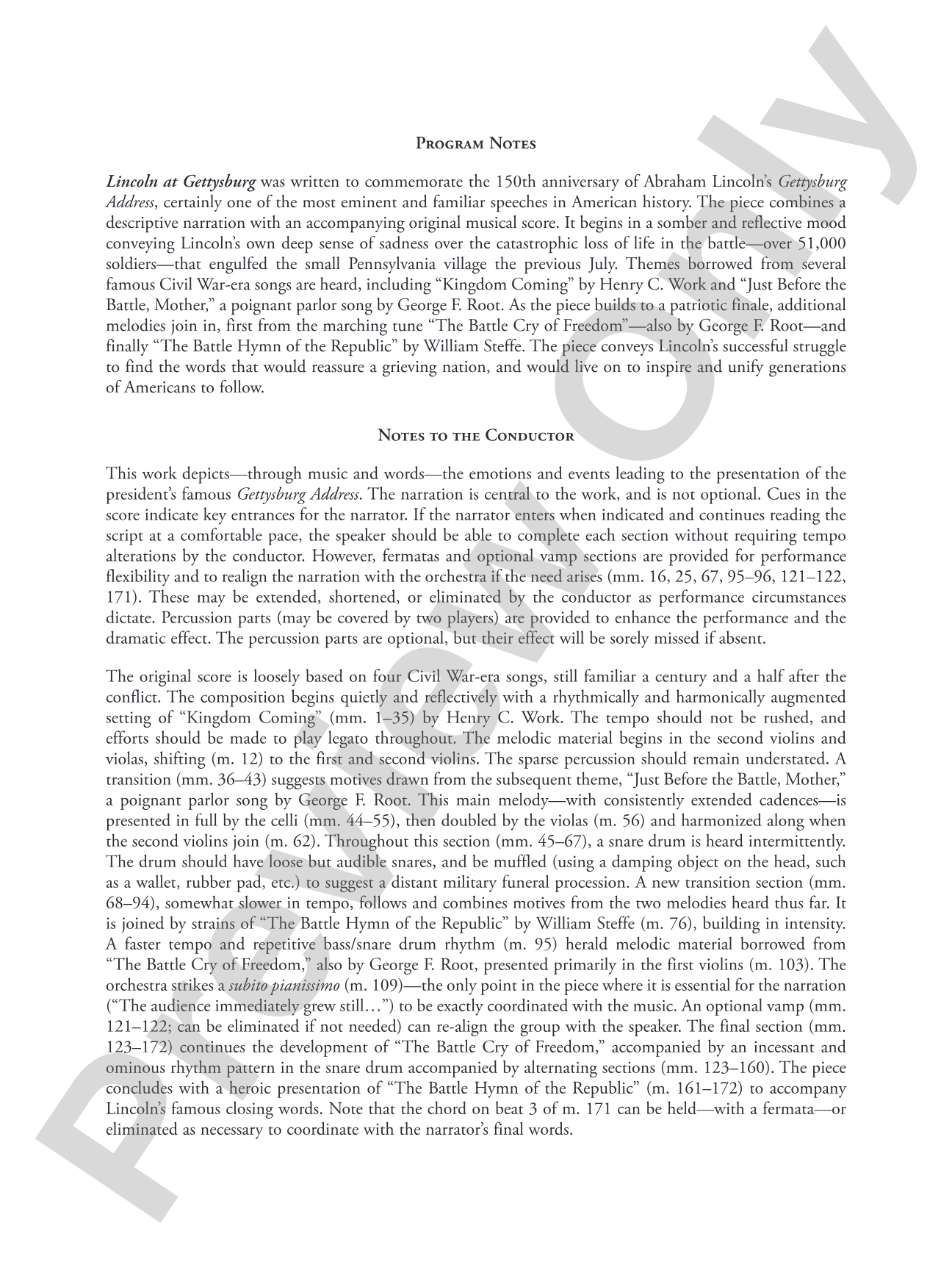 Lincoln at Gettysburg: String Orchestra Conductor Score & Parts