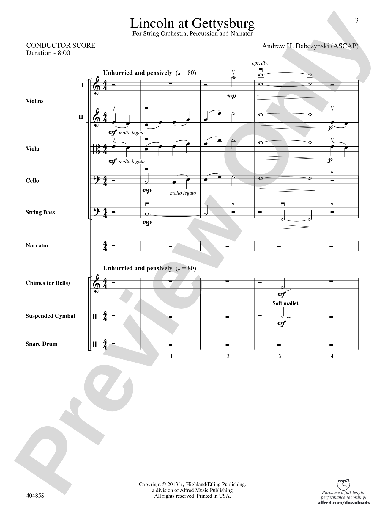 Lincoln at Gettysburg: String Orchestra Conductor Score & Parts