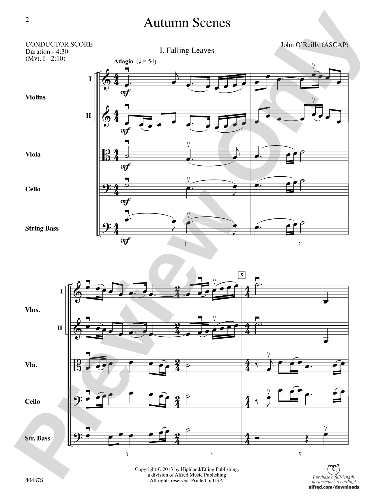 Autumn Scenes: String Orchestra Conductor Score & Parts