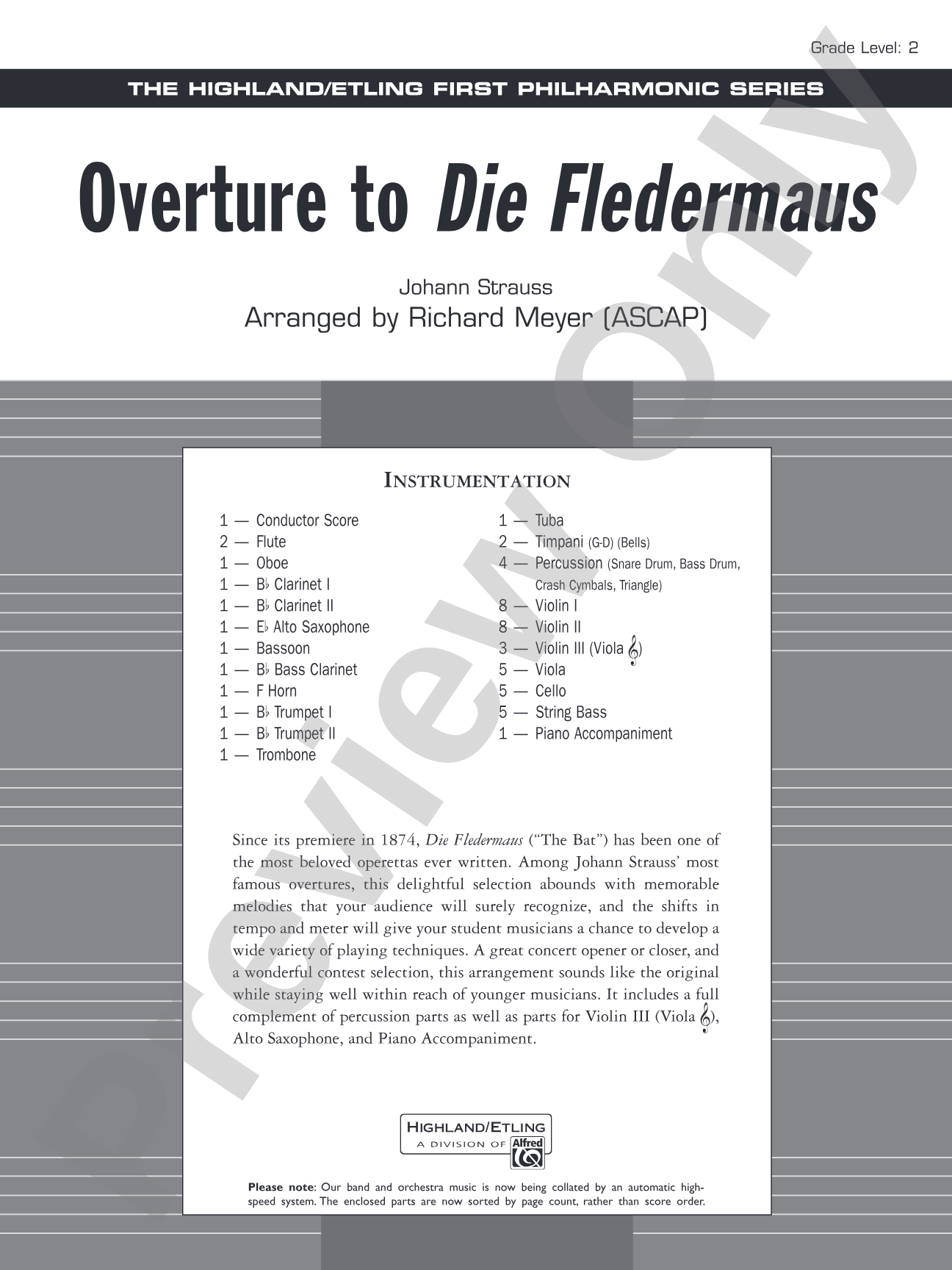 Overture to Die Fledermaus: Full Orchestra Conductor Score & Parts