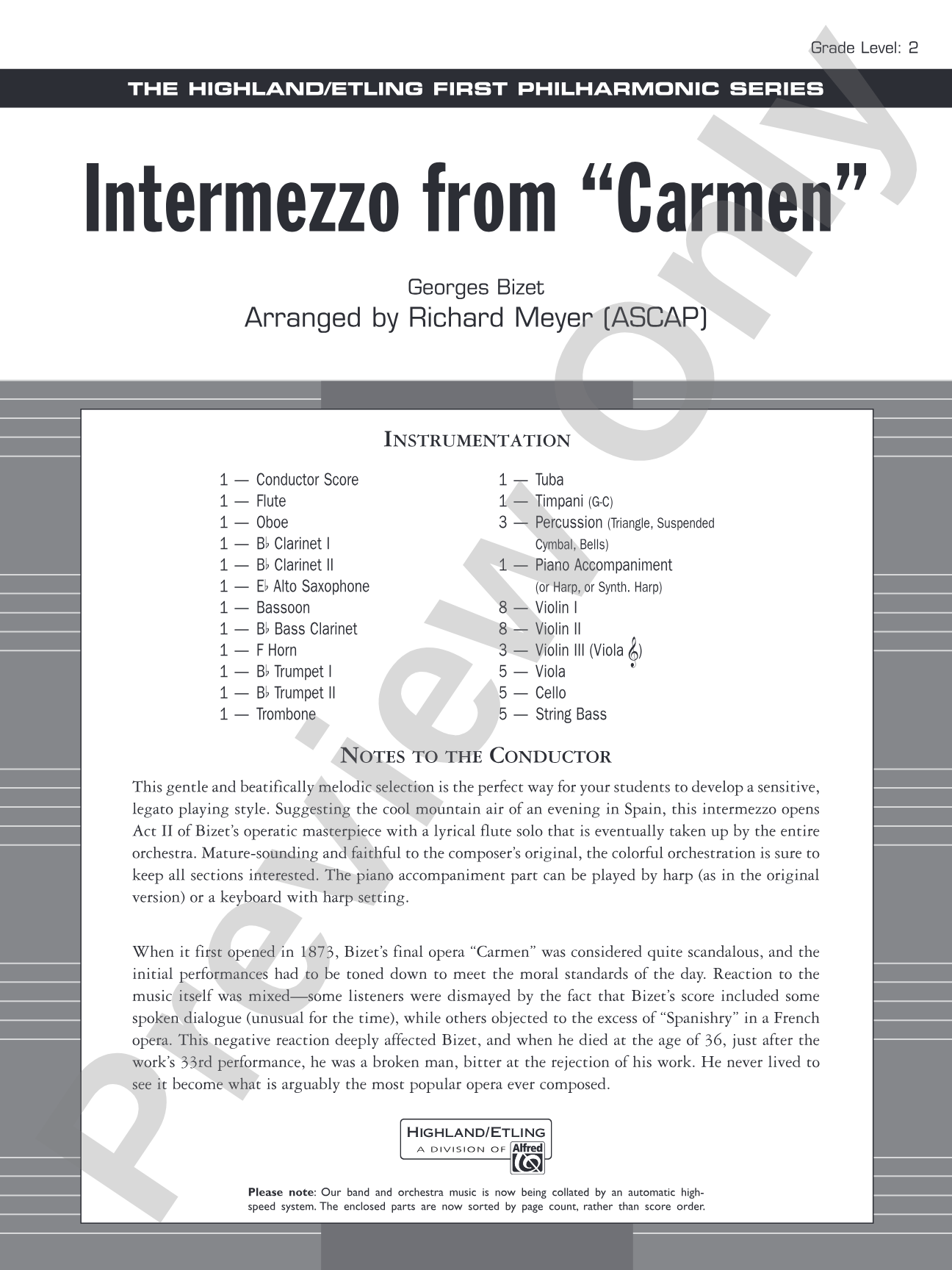 Intermezzo from Carmen: Full Orchestra Conductor Score & Parts