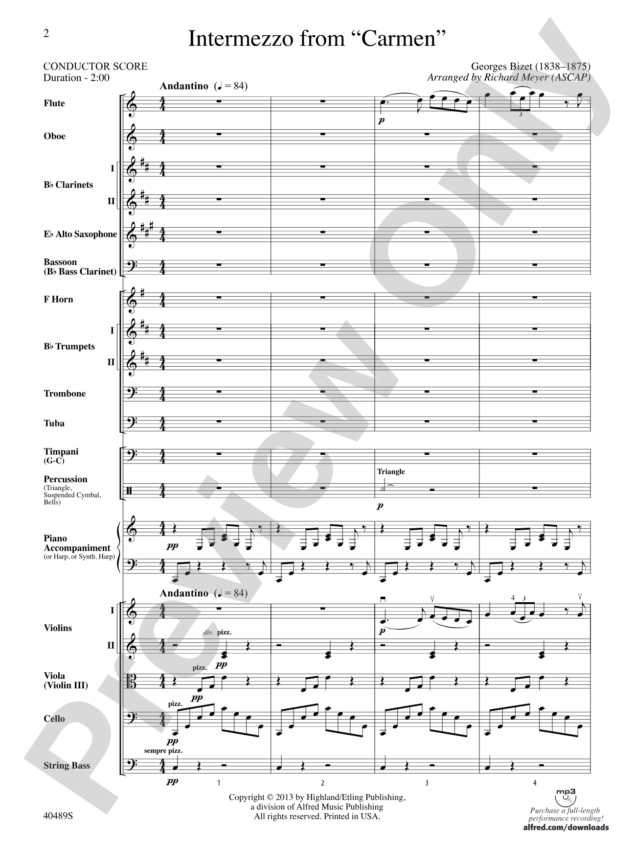 Intermezzo from Carmen: Full Orchestra Conductor Score & Parts