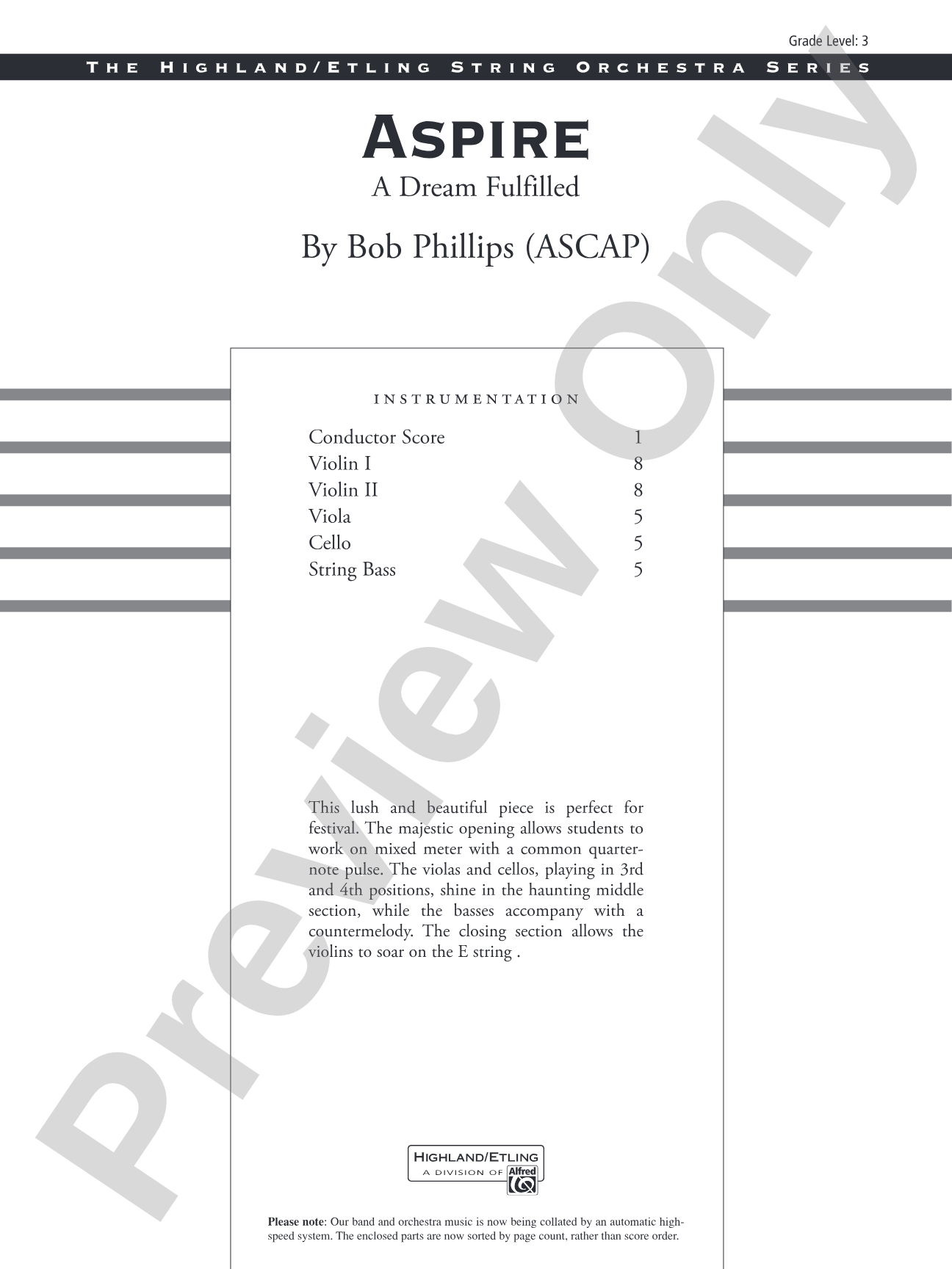 Aspire: String Orchestra Conductor Score & Parts