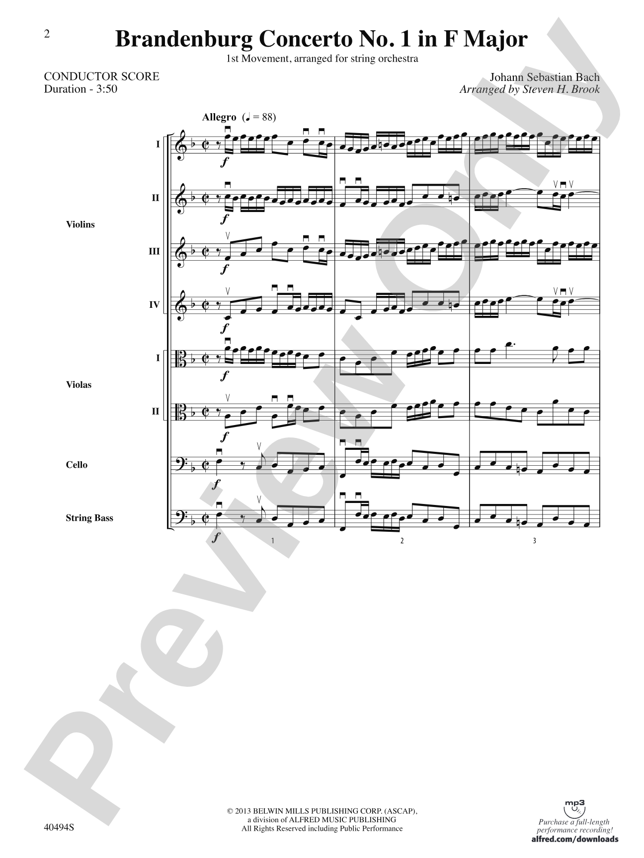 Brandenburg Concerto No. 1 in F Major: String Orchestra Conductor Score & Parts