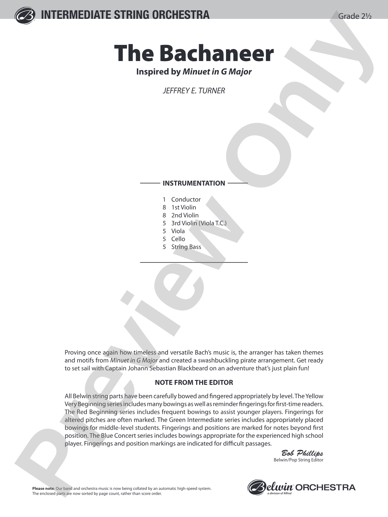 The Bachaneer: String Orchestra Conductor Score & Parts