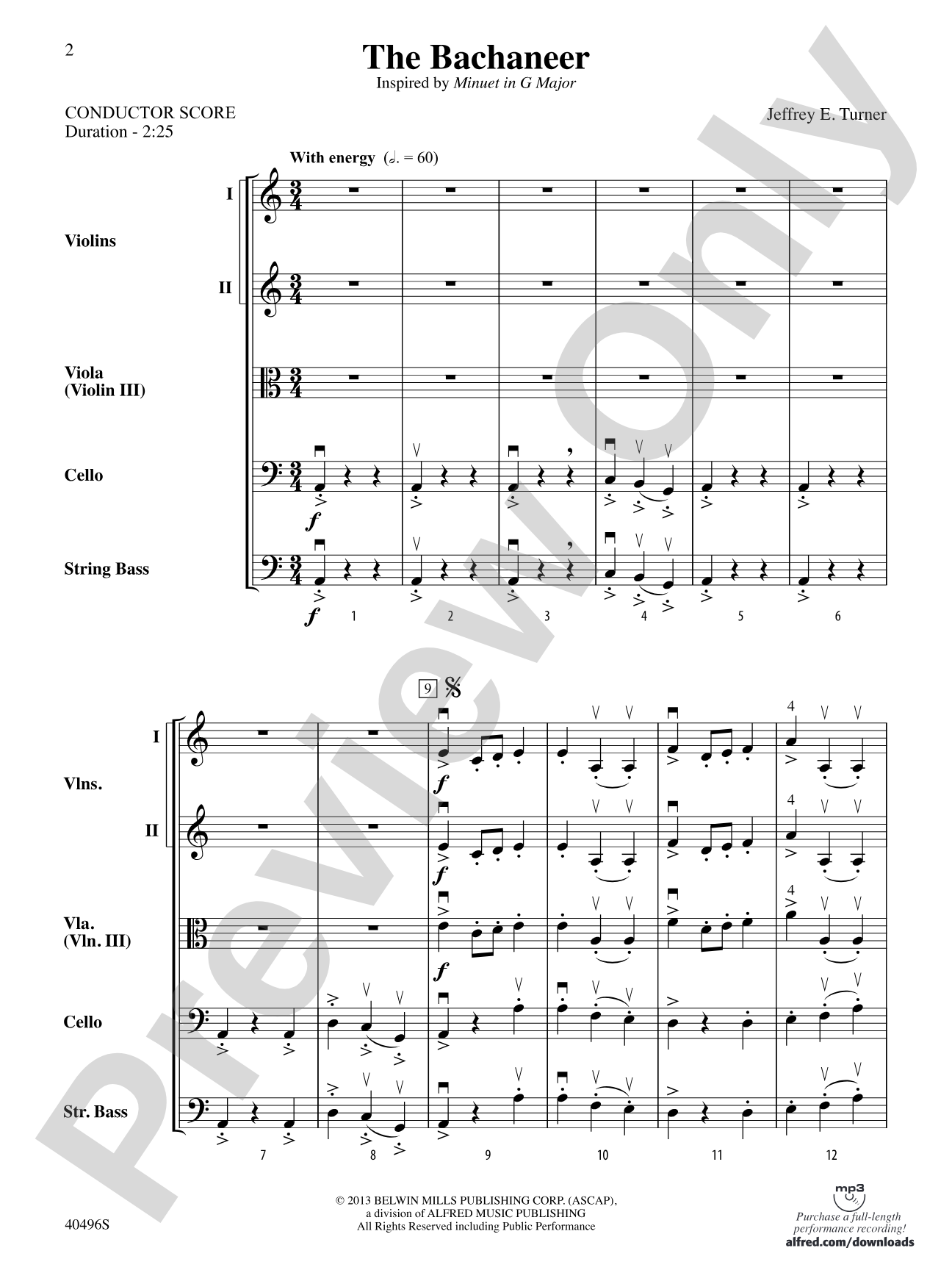 The Bachaneer: String Orchestra Conductor Score & Parts