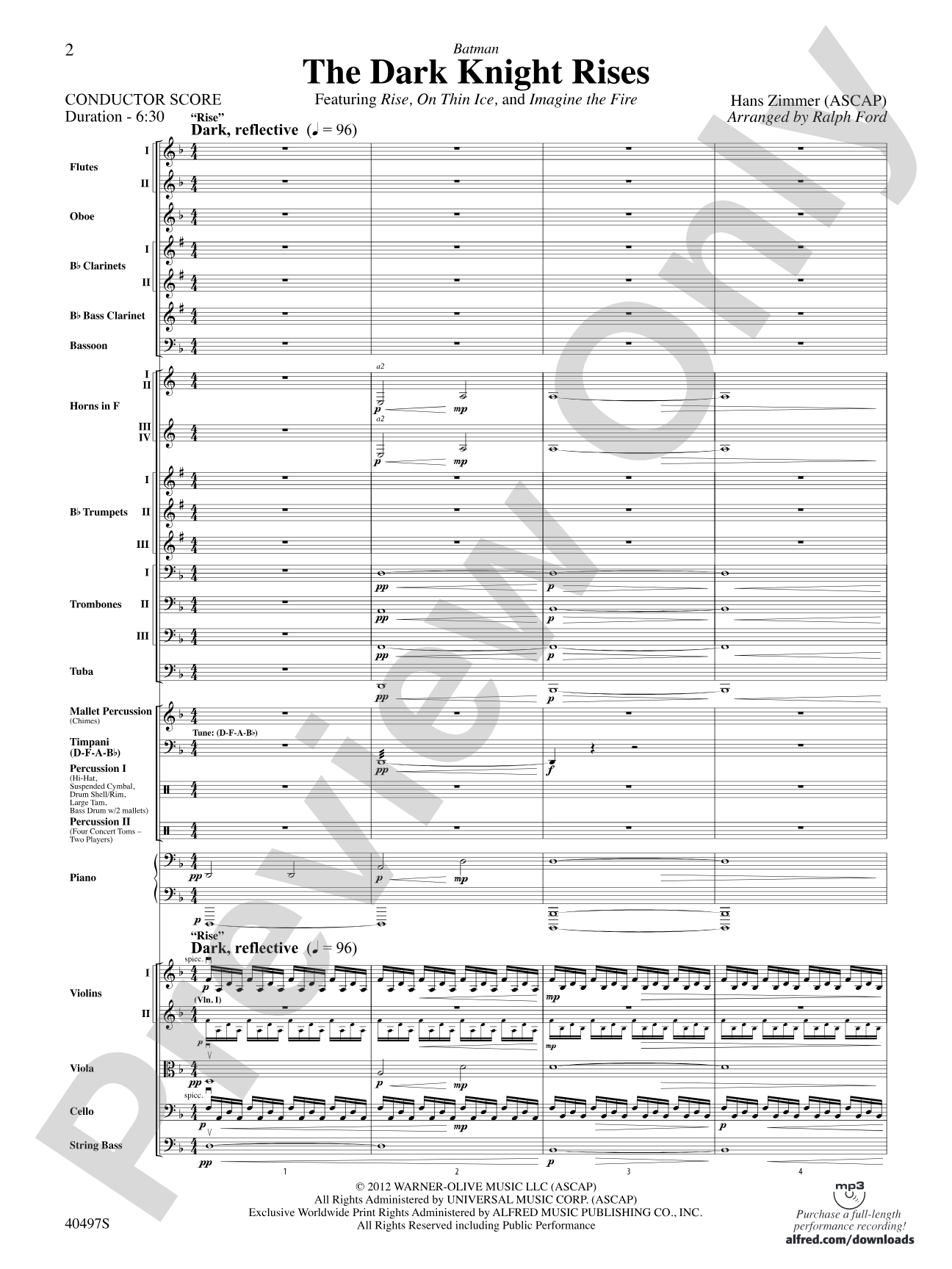 Batman: The Dark Knight Rises: Full Orchestra Conductor Score & Parts