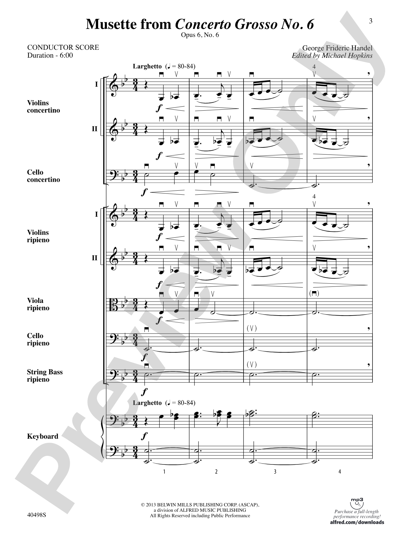 Musette from Concerto Grosso No. 6: String Orchestra Conductor Score & Parts