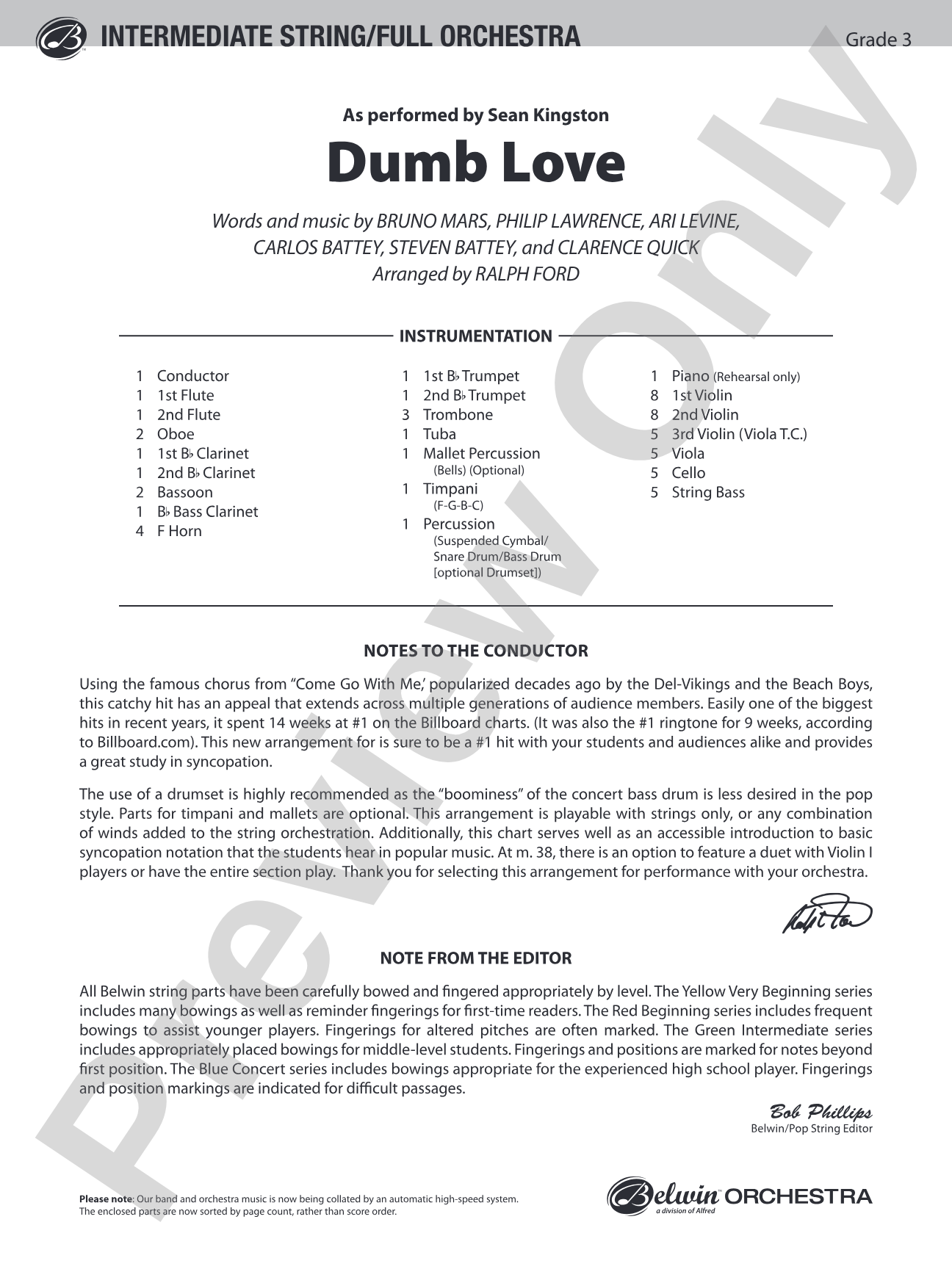 Dumb Love: Full Orchestra Conductor Score & Parts