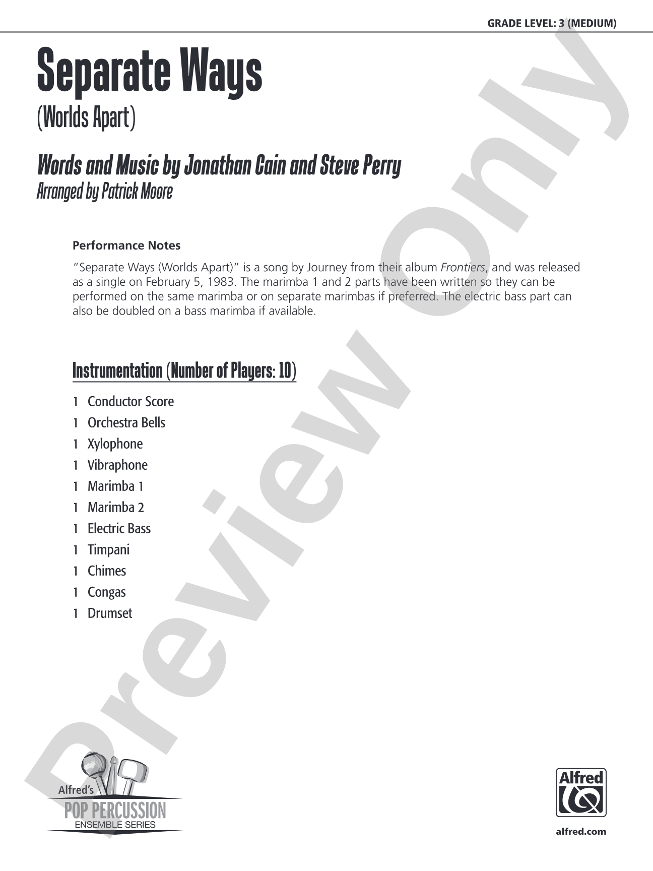 Separate Ways (Worlds Apart): Percussion Ensemble Conductor Score & Parts