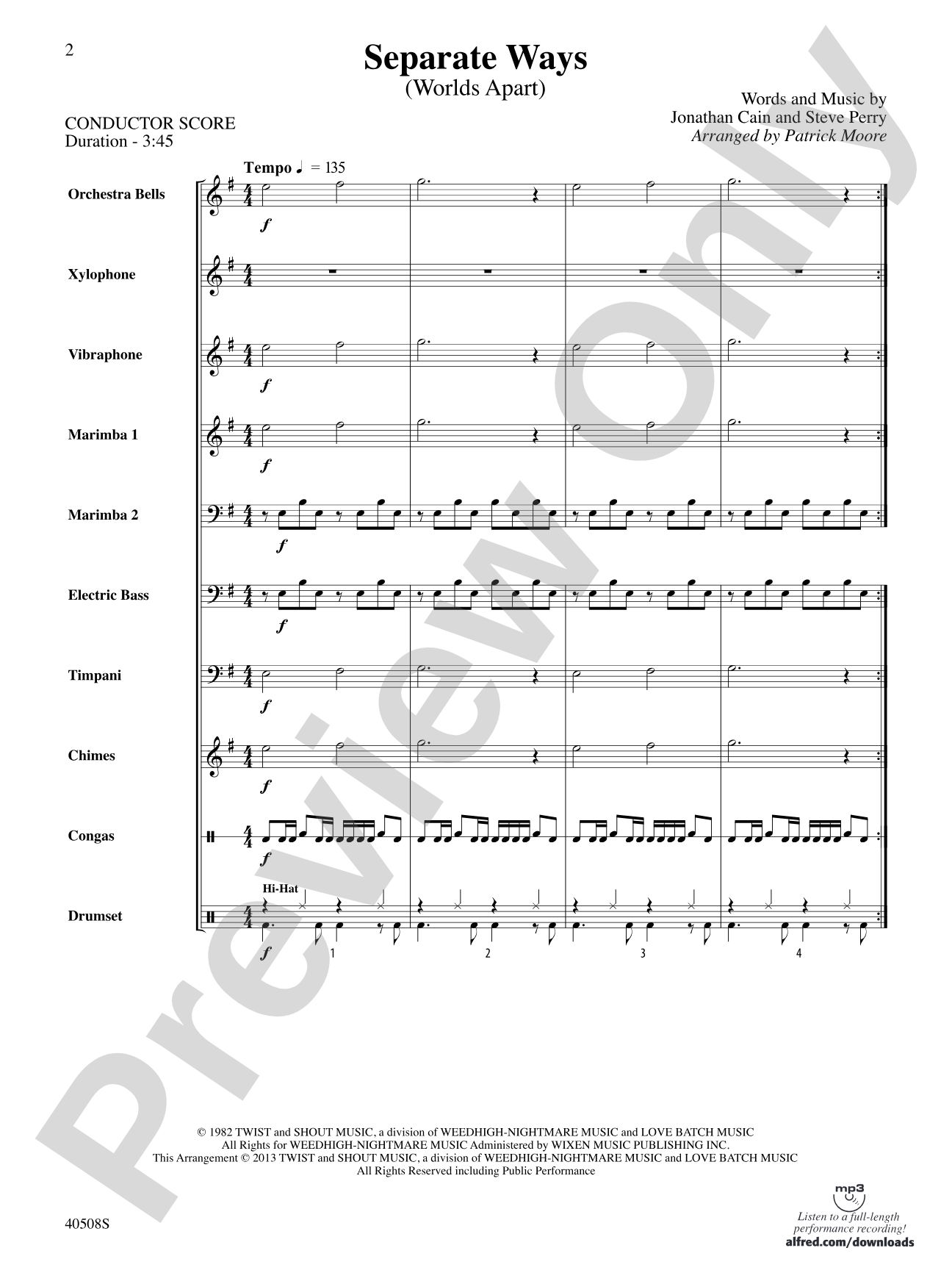 Separate Ways (Worlds Apart): Percussion Ensemble Conductor Score & Parts