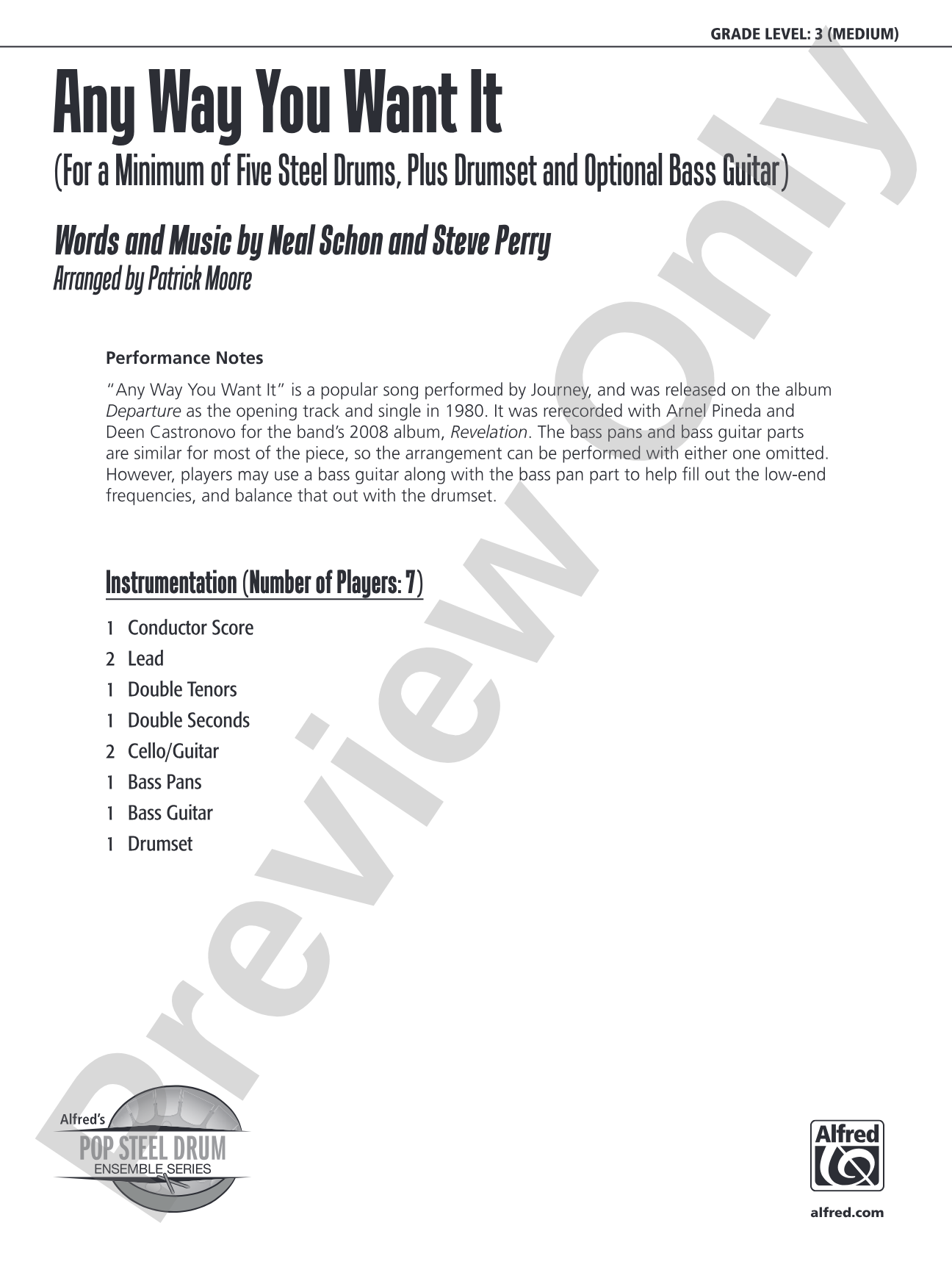 Any Way You Want It: Steel Drum Conductor Score & Parts