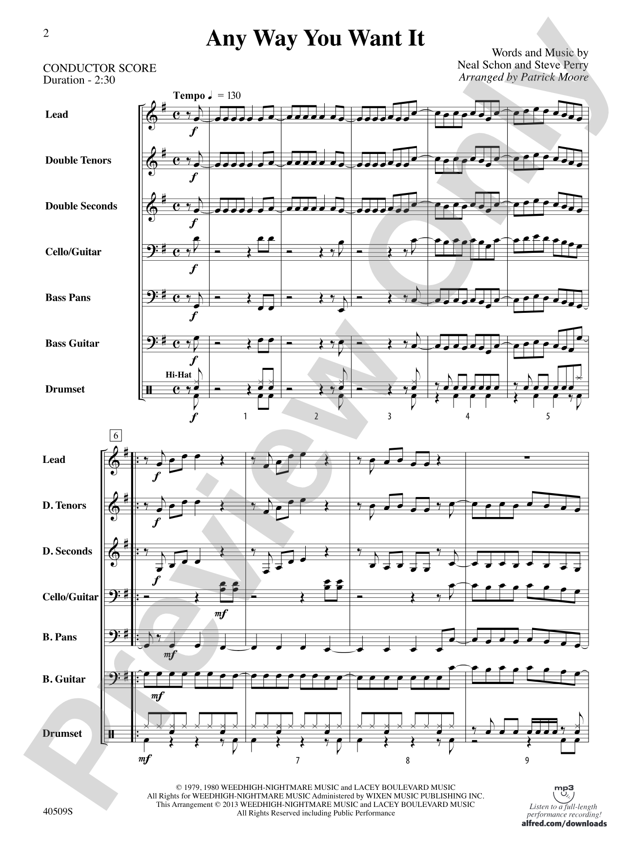 Any Way You Want It: Steel Drum Conductor Score & Parts