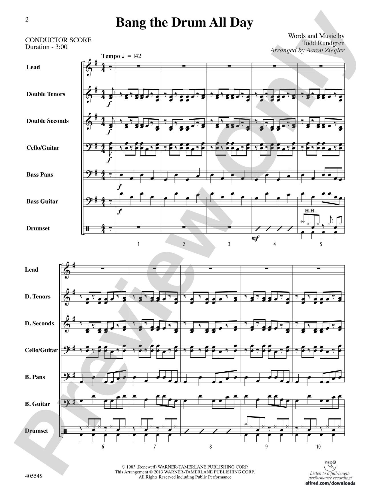 Bang the Drum All Day: Steel Drum Conductor Score & Parts