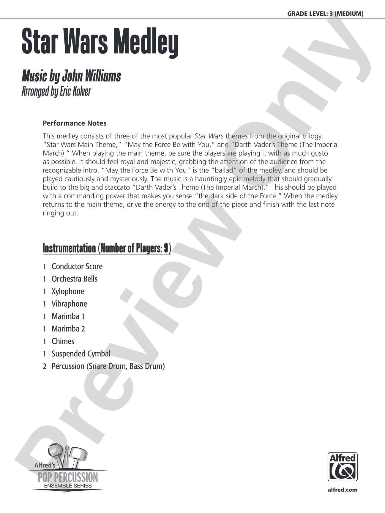 Star Wars Medley: Percussion Ensemble Conductor Score & Parts