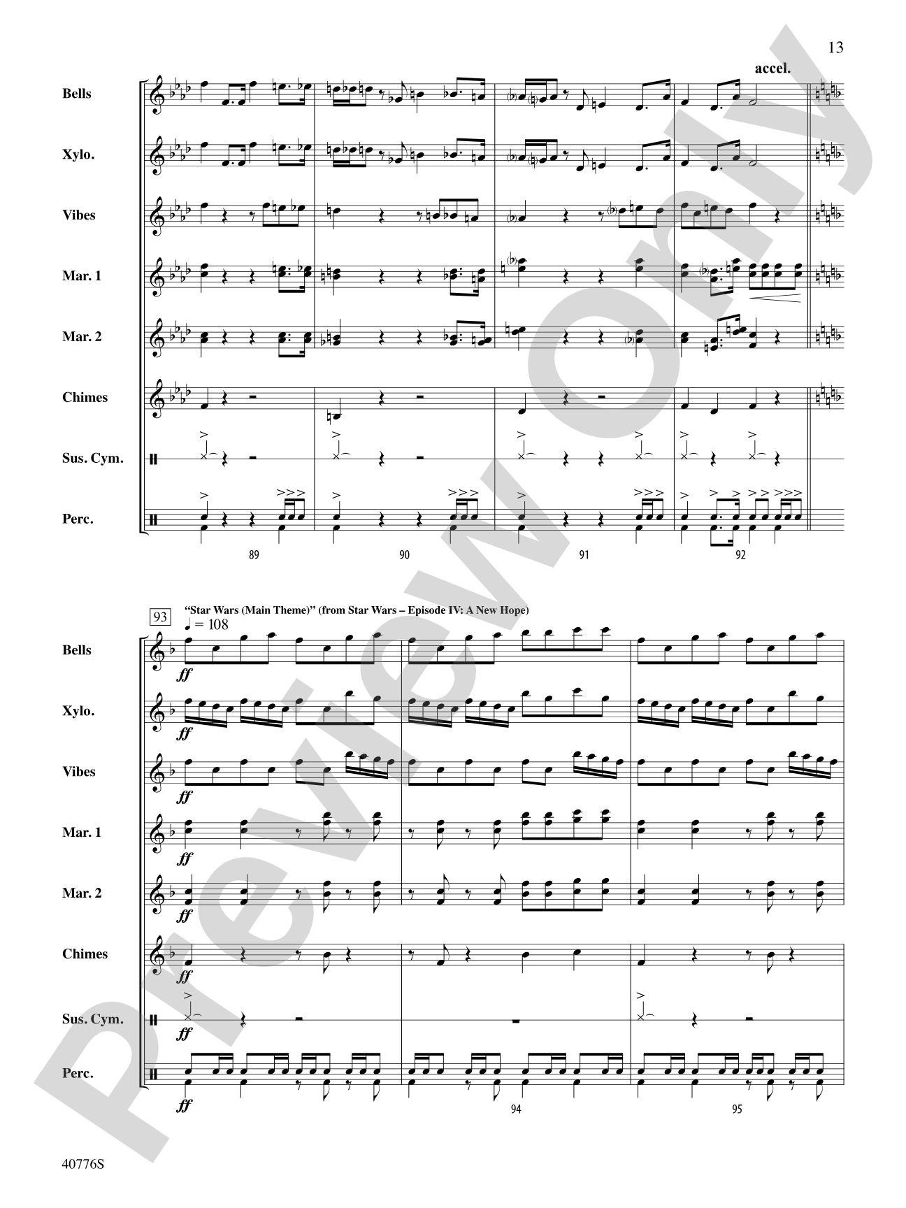 Star Wars Medley: Percussion Ensemble Conductor Score & Parts