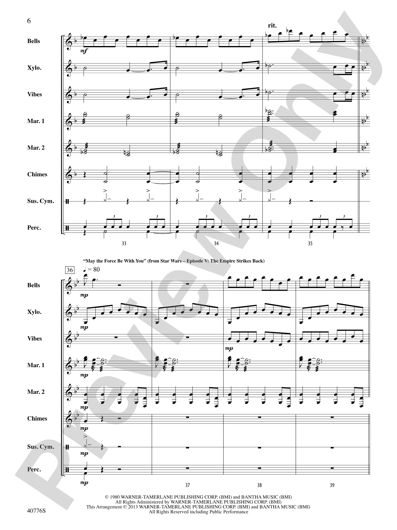 Star Wars Medley: Percussion Ensemble Conductor Score & Parts