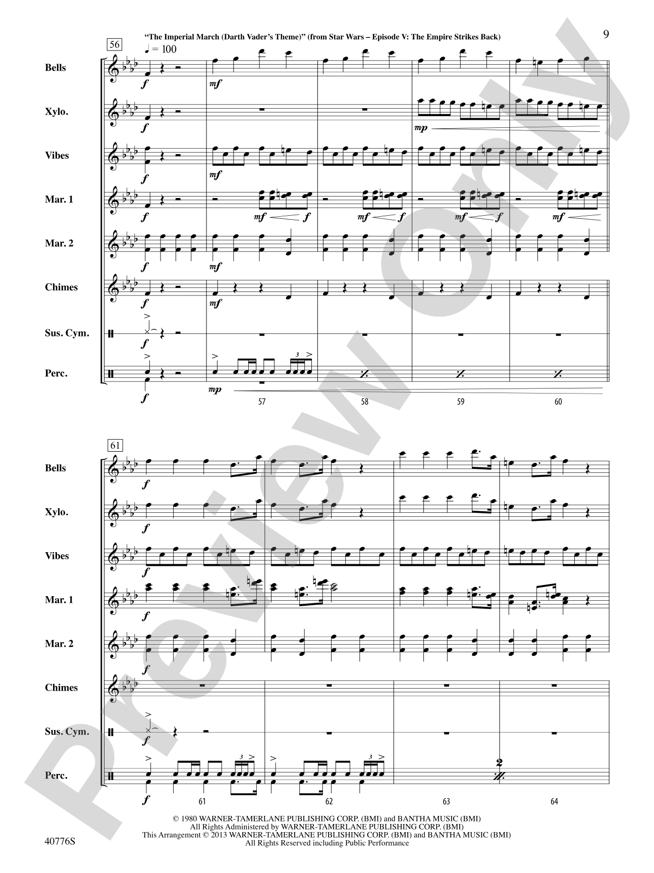 Star Wars Medley: Percussion Ensemble Conductor Score & Parts