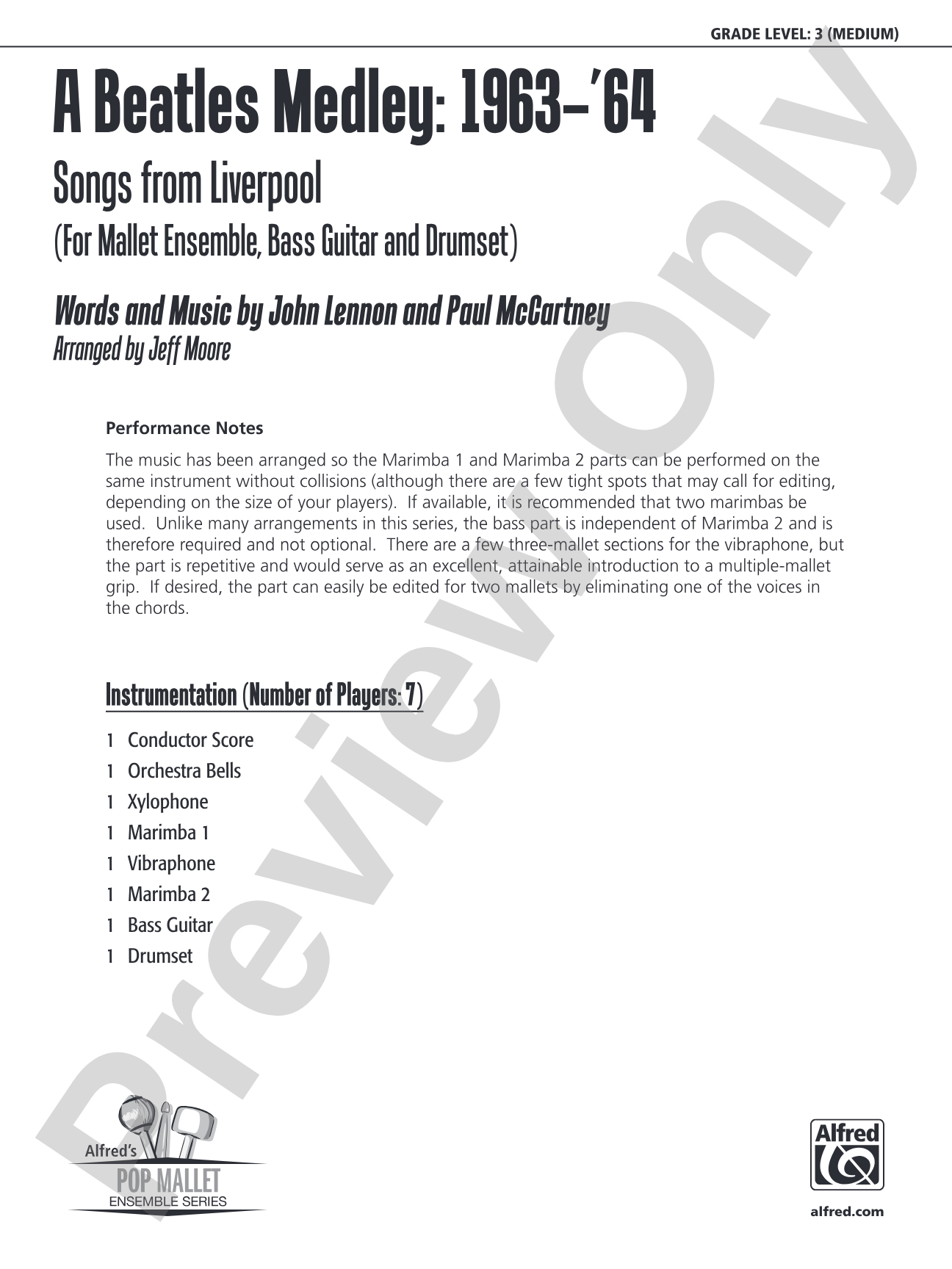 A Beatles Medley: 1963–'64: Percussion Ensemble Conductor Score & Parts