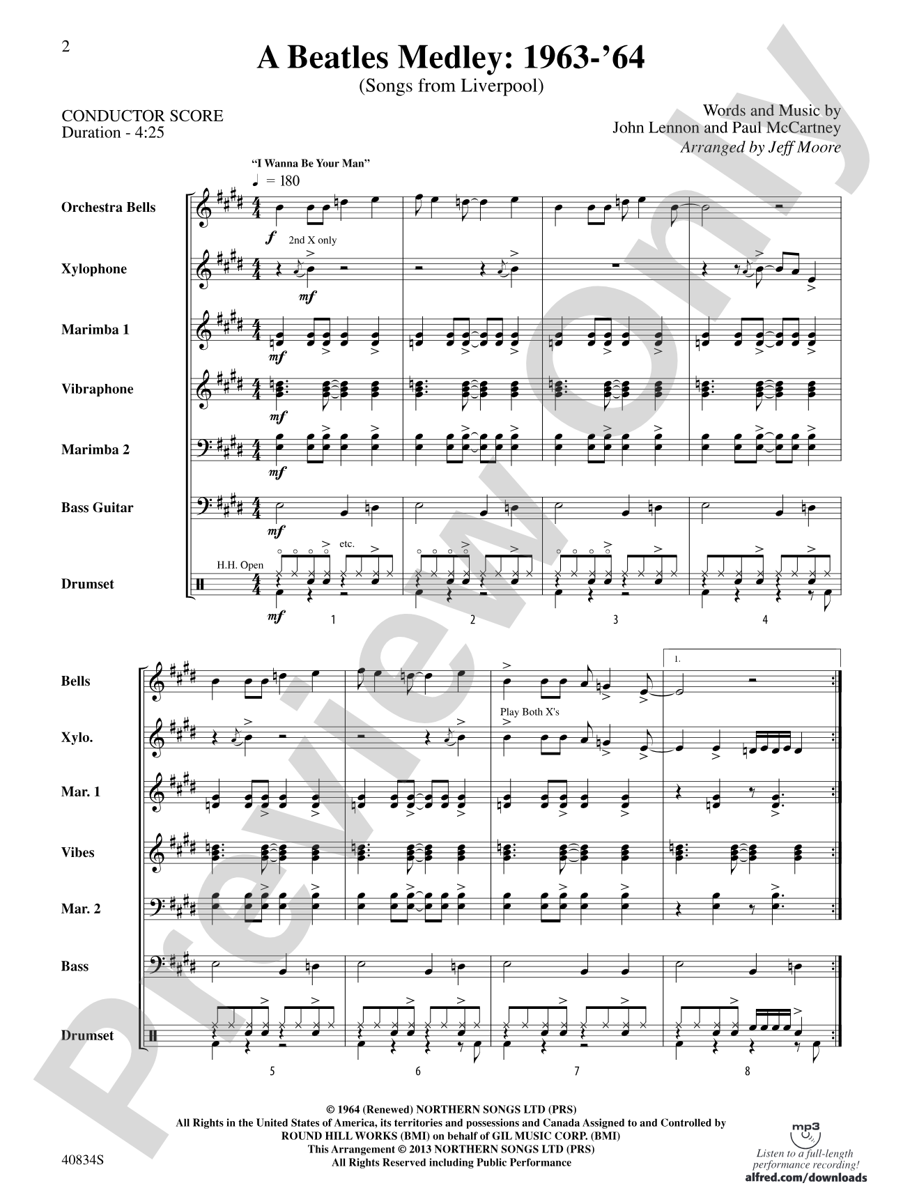 A Beatles Medley: 1963–'64: Percussion Ensemble Conductor Score & Parts