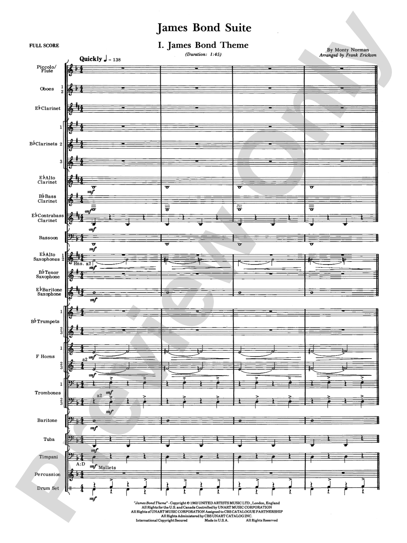 James Bond Suite (Medley): Concert Band Conductor Score & Parts