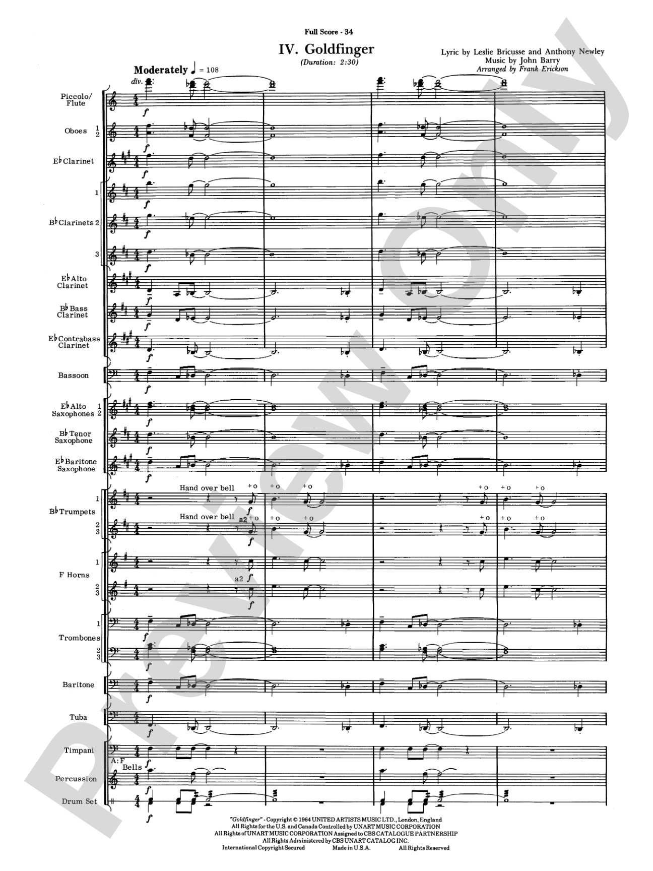 James Bond Suite (Medley): Concert Band Conductor Score & Parts
