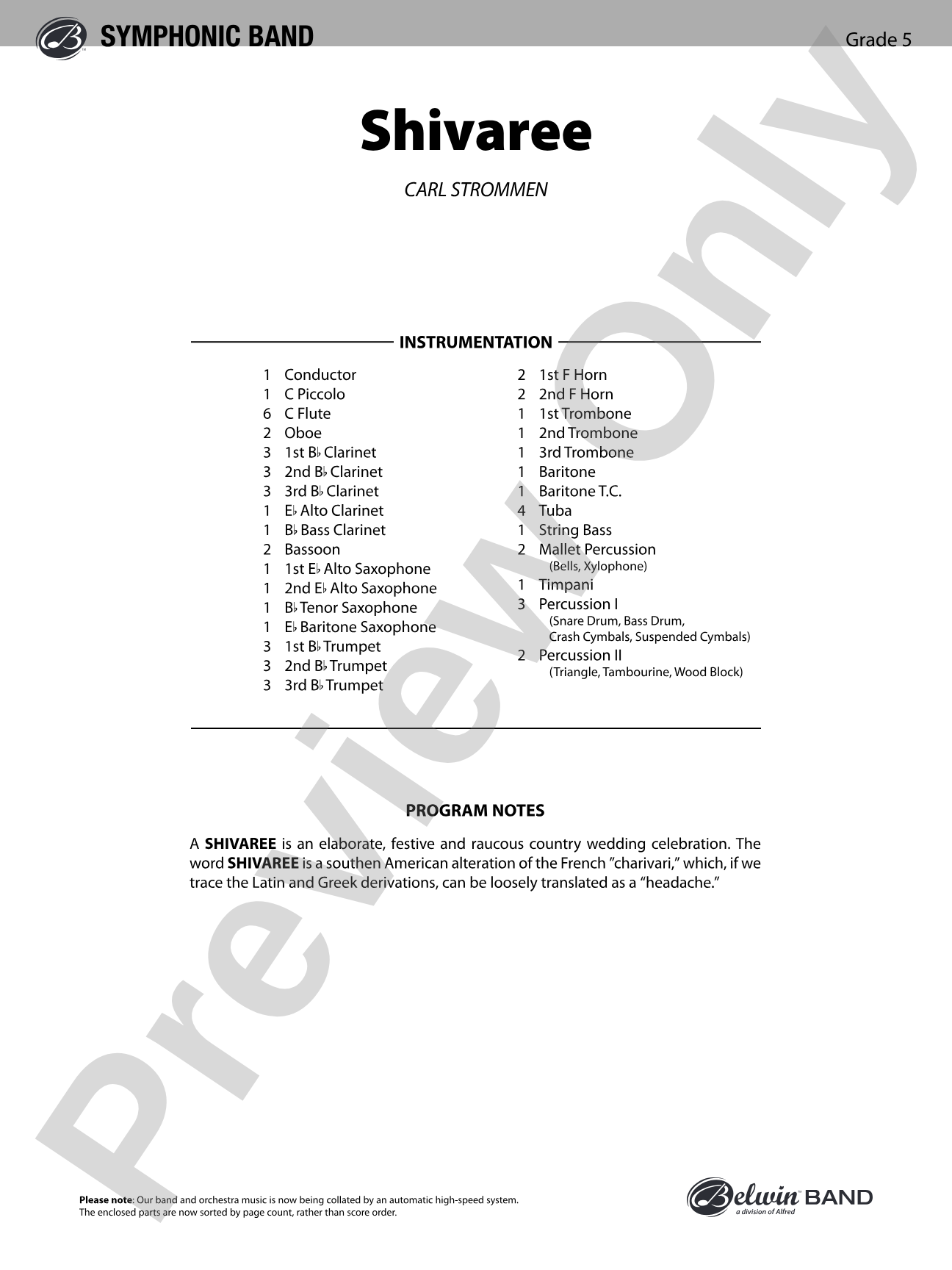 Shivaree: Concert Band Conductor Score & Parts