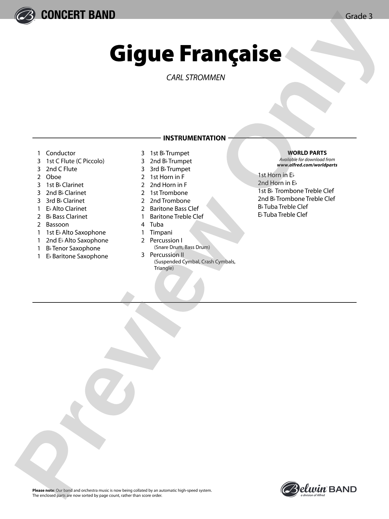 Gigue Française: Concert Band Conductor Score & Parts