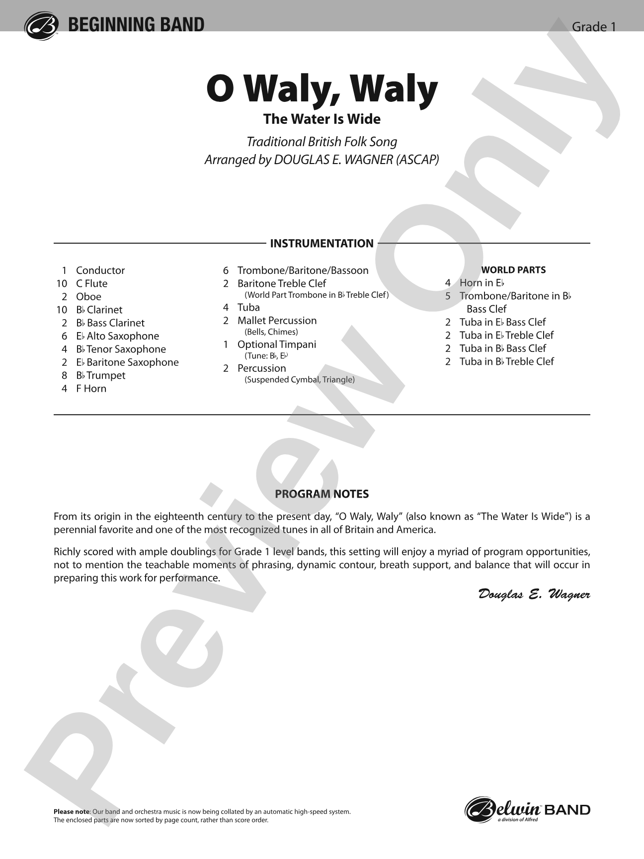 O Waly, Waly (The Water Is Wide): Concert Band Conductor Score & Parts