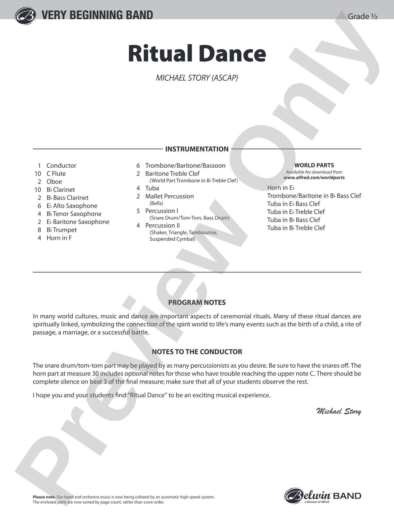 Ritual Dance: Concert Band Conductor Score & Parts