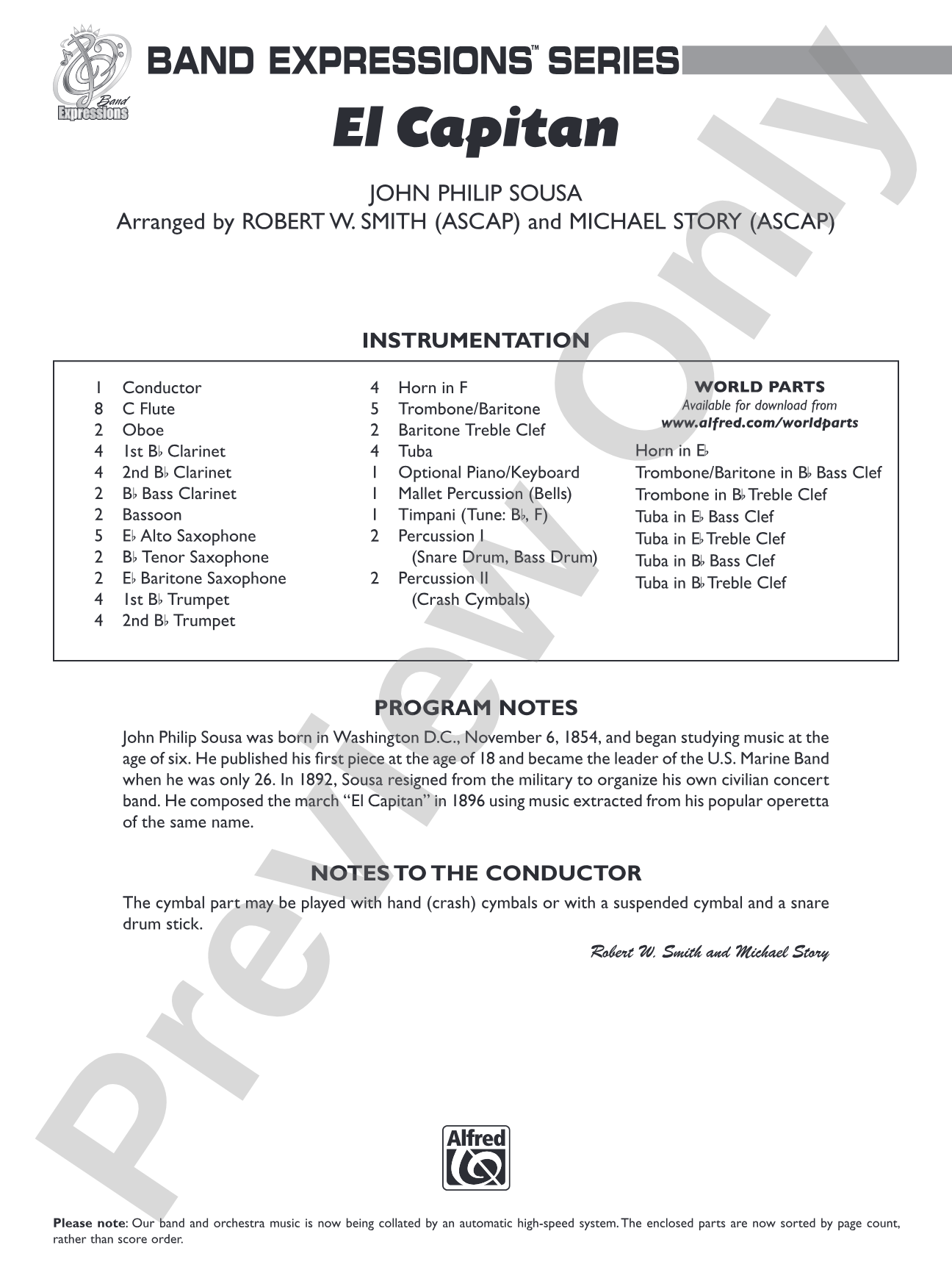 El Capitan: Concert Band Conductor Score & Parts