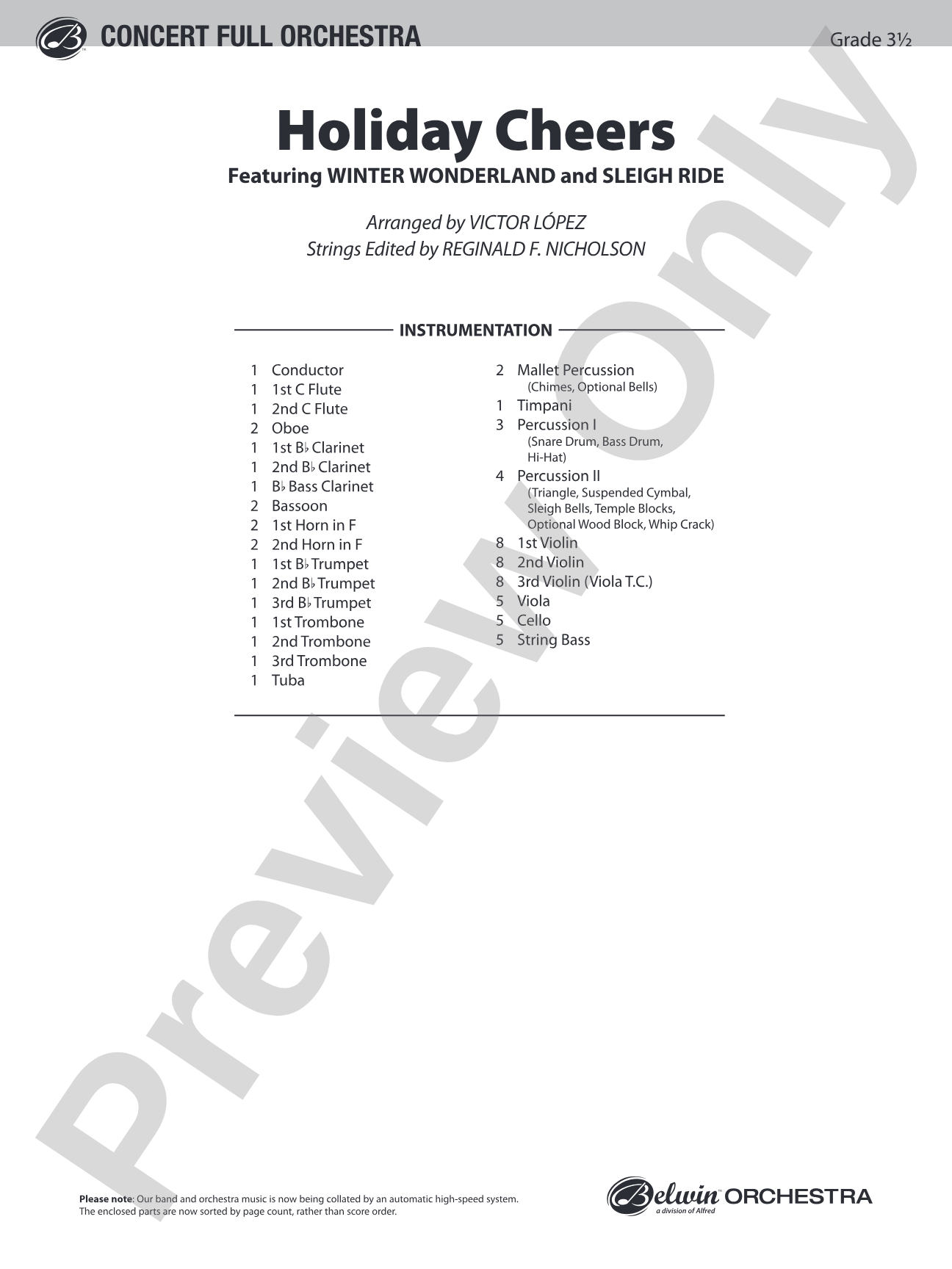 Holiday Cheers: Full Orchestra Conductor Score & Parts