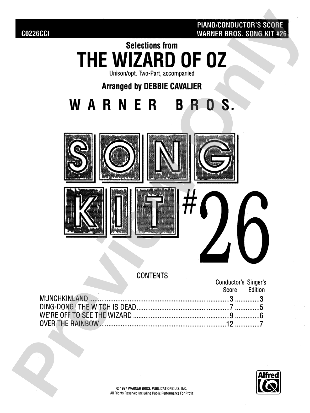 The Wizard of Oz, Selections from: Song Kit #26: Unison / Opt. 2-Part Choral Octavo