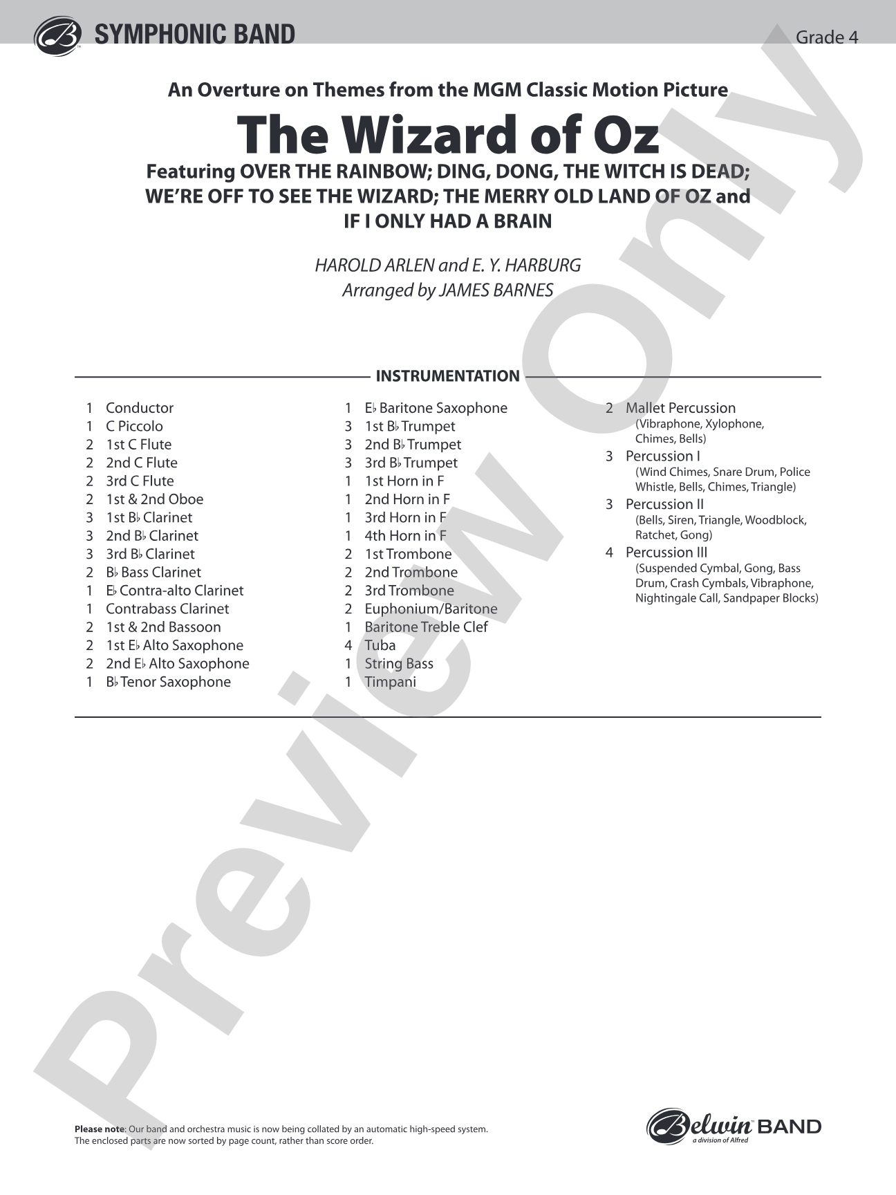 The Wizard of Oz (Medley): Concert Band Conductor Score & Parts