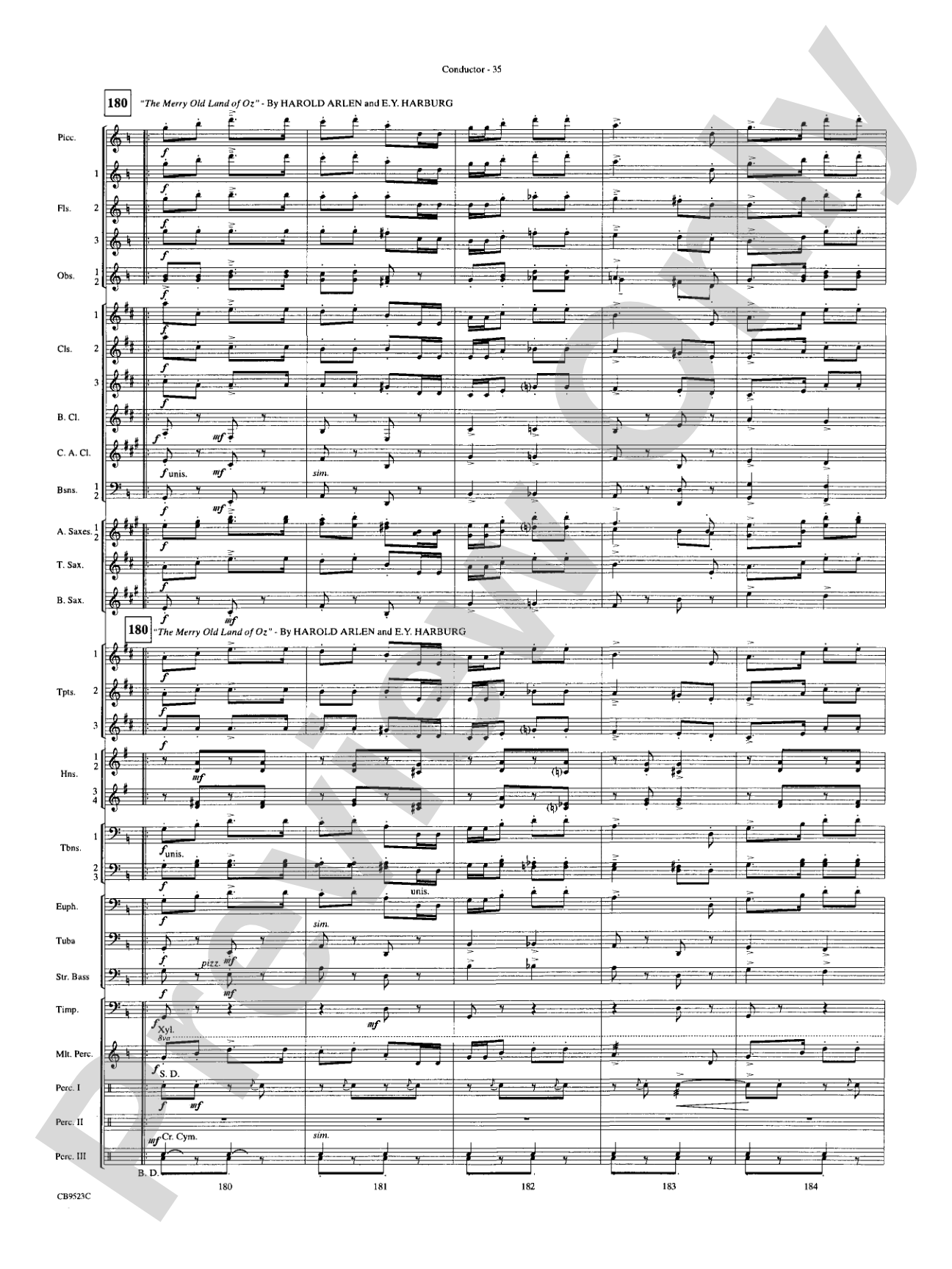 The Wizard of Oz (Medley): Concert Band Conductor Score & Parts