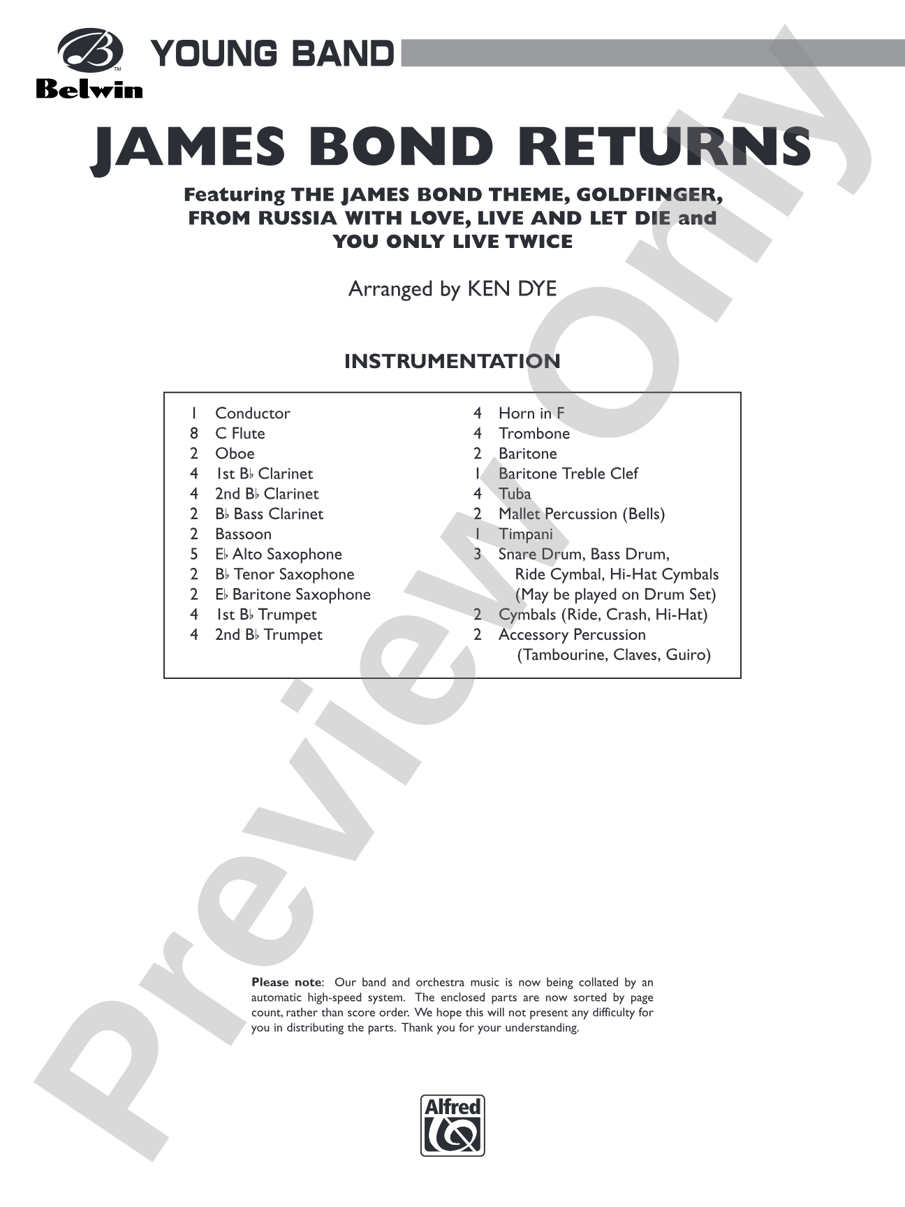 James Bond Returns: Concert Band Conductor Score & Parts