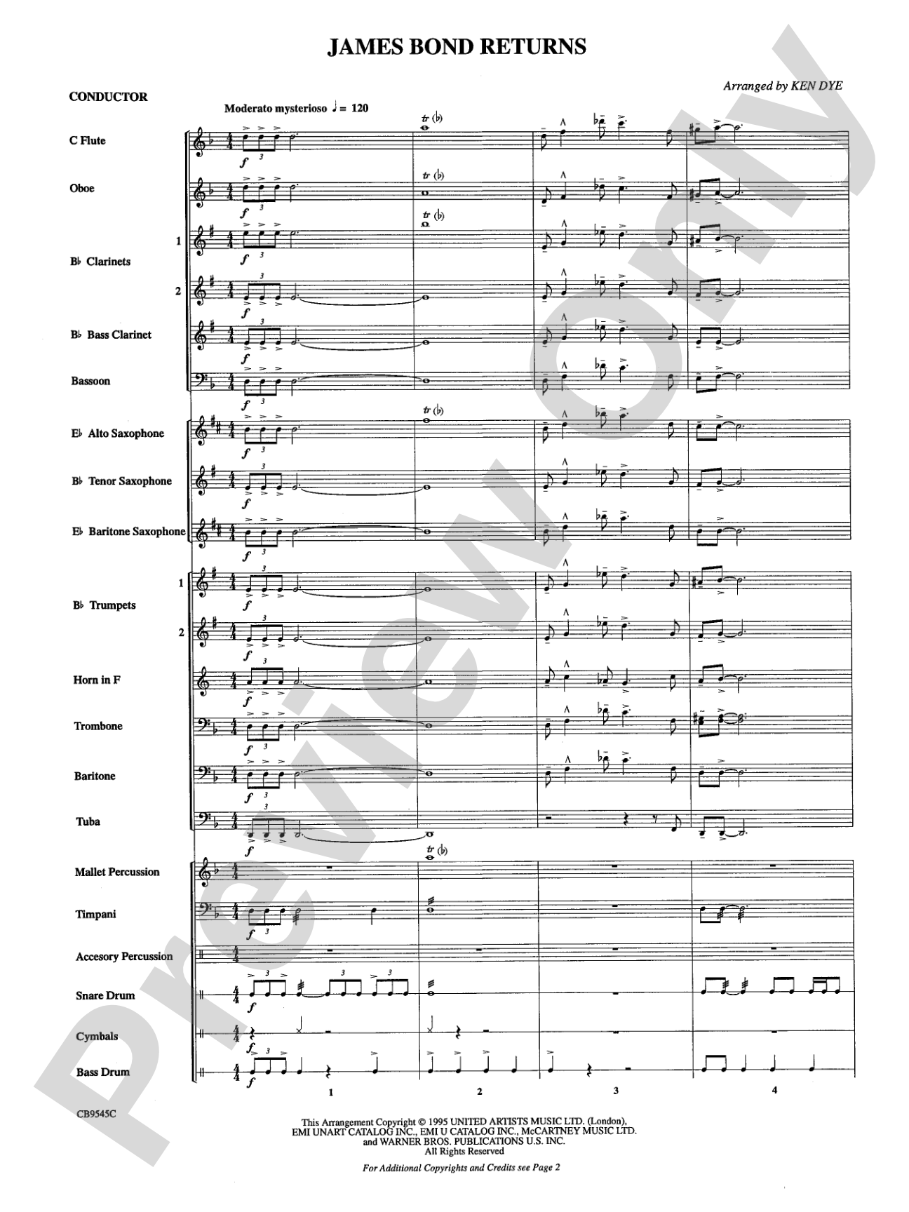 James Bond Returns: Concert Band Conductor Score & Parts