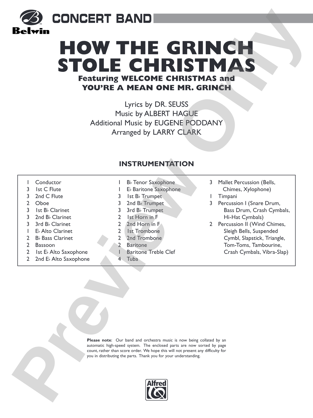 How the Grinch Stole Christmas: Concert Band Conductor Score & Parts