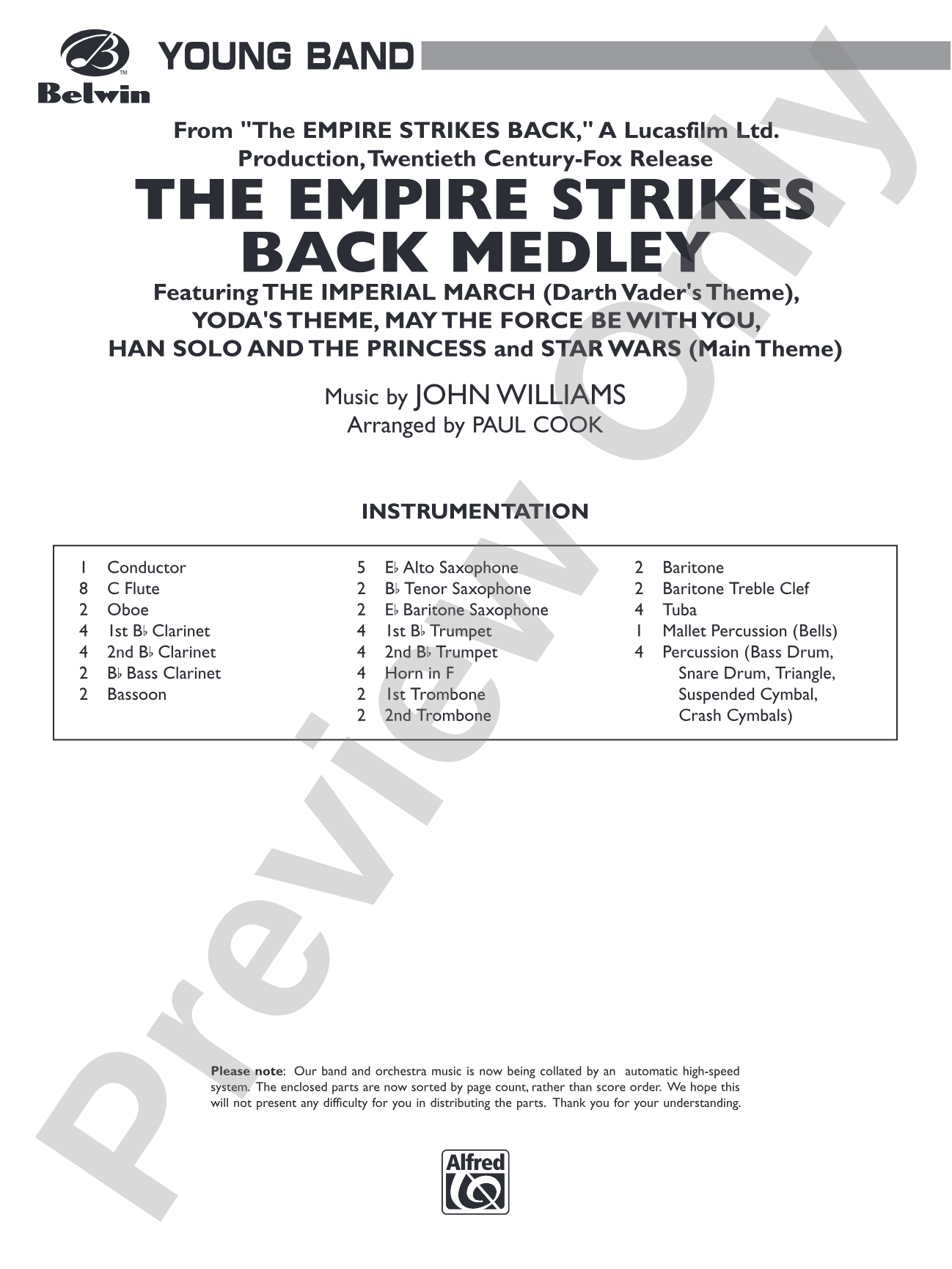 The Empire Strikes Back Medley: Concert Band Conductor Score & Parts