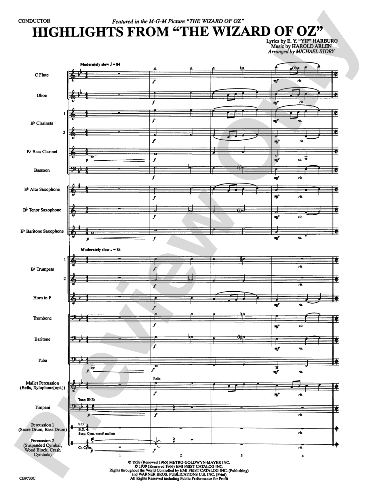 The Wizard of Oz, Highlights from: Concert Band Conductor Score & Parts