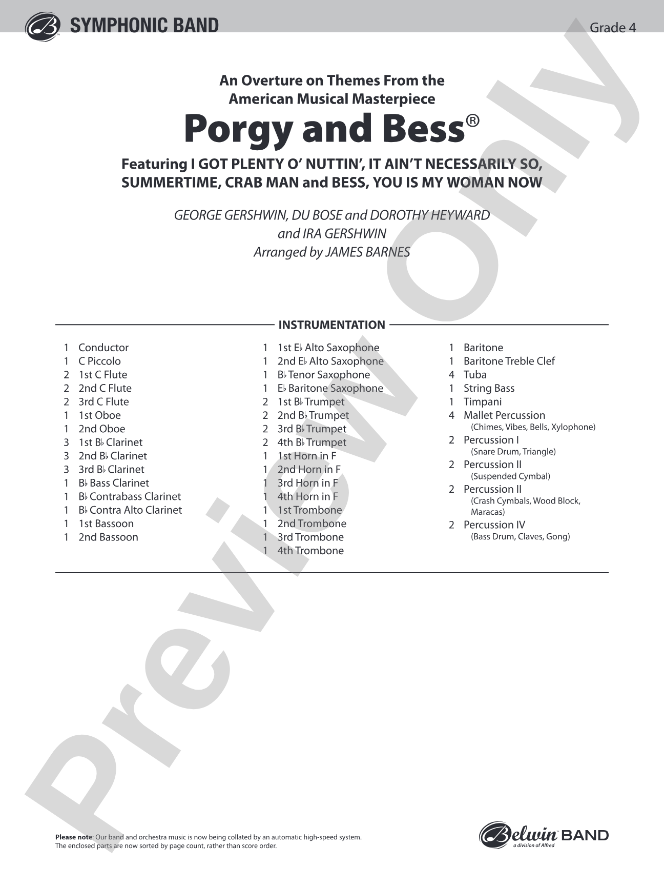 Porgy and Bess® (Medley): Concert Band Conductor Score & Parts