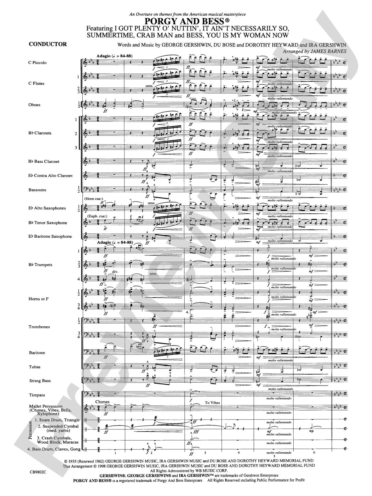 Porgy and Bess® (Medley): Concert Band Conductor Score & Parts