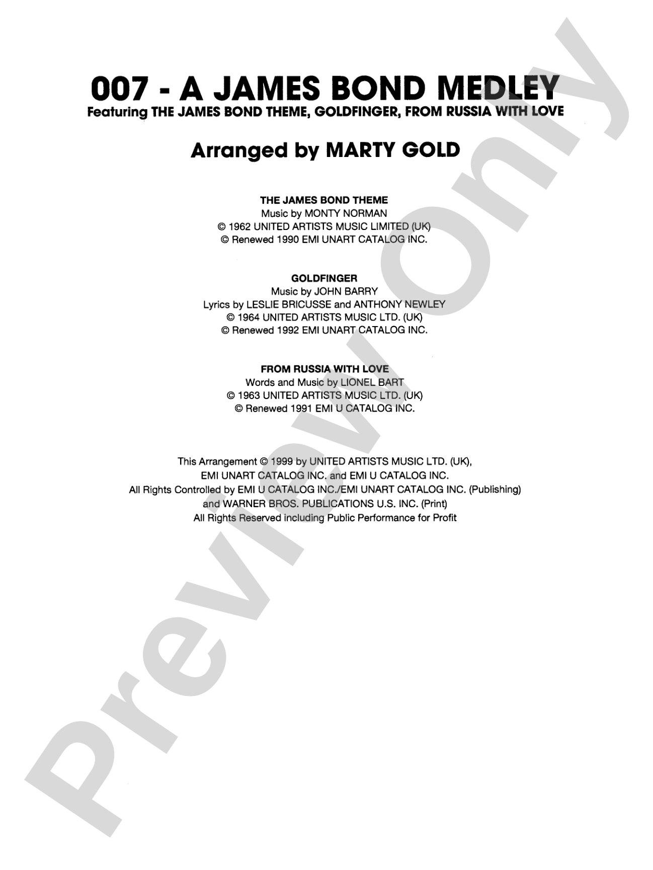 007 -- A James Bond Medley: Concert Band Conductor Score & Parts