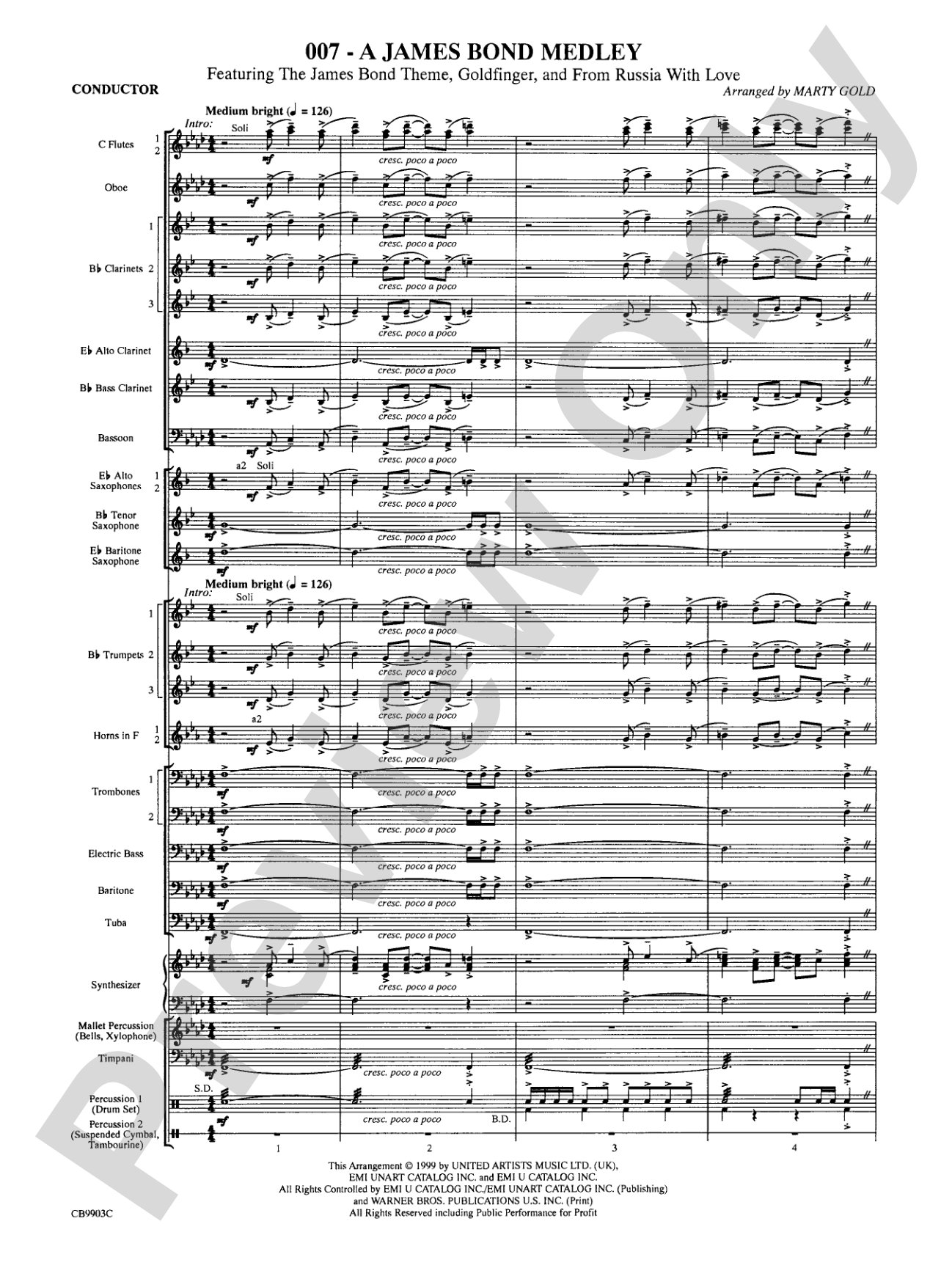 007 -- A James Bond Medley: Concert Band Conductor Score & Parts
