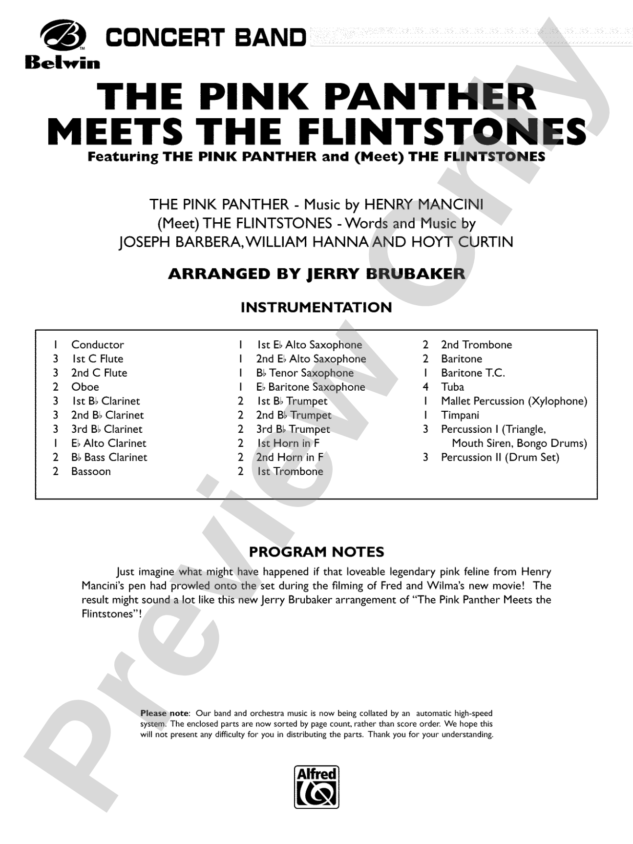 The Pink Panther Meets the Flintstones: Concert Band Conductor Score & Parts